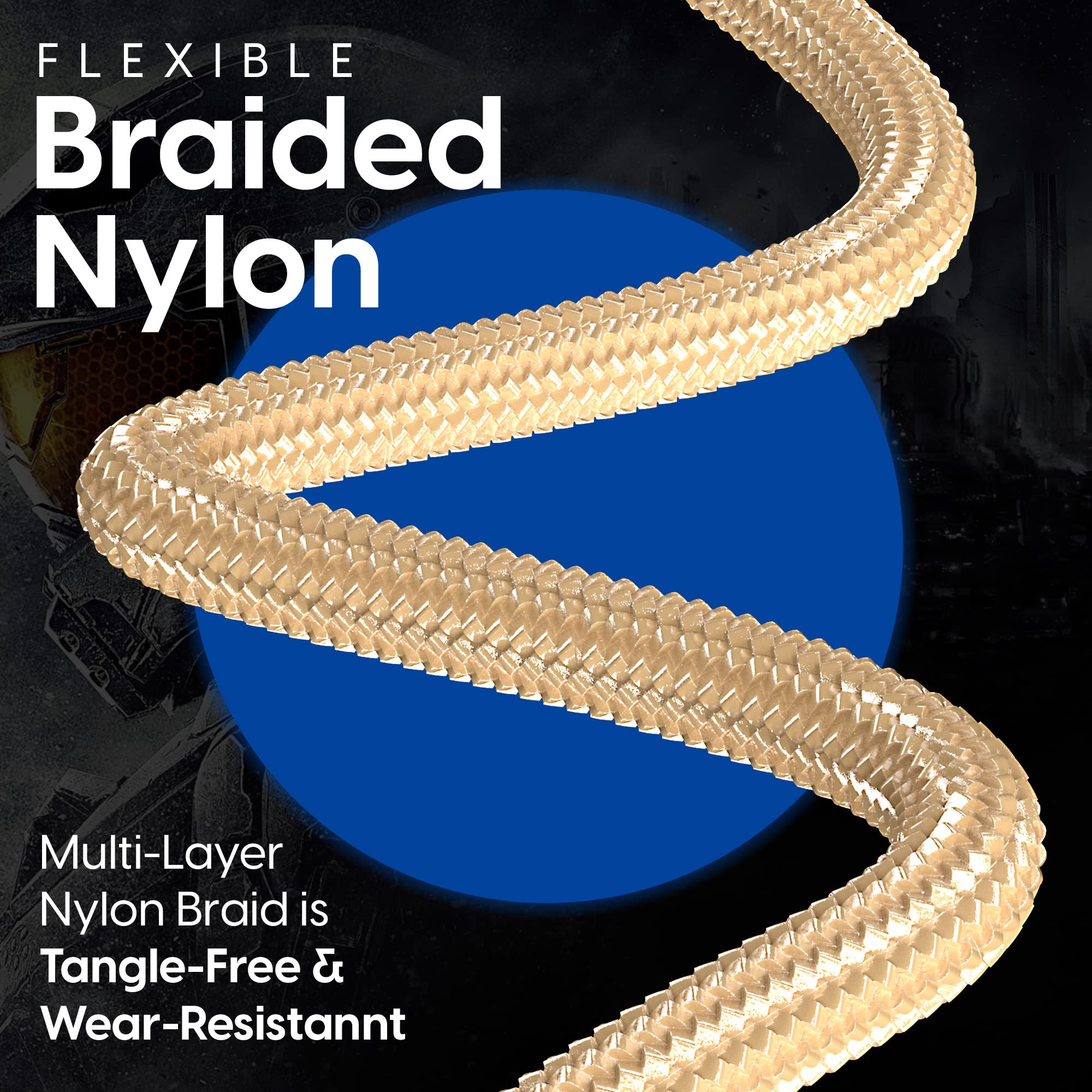 TalkWorks 6ft Nylon Braided Micro USB Charging Cable - Fast Charger Cord for PS4 Controller, Durable & Heavy Duty (Gold, 2-Pack) | Perfect for Gaming Sessions & Long Playtime