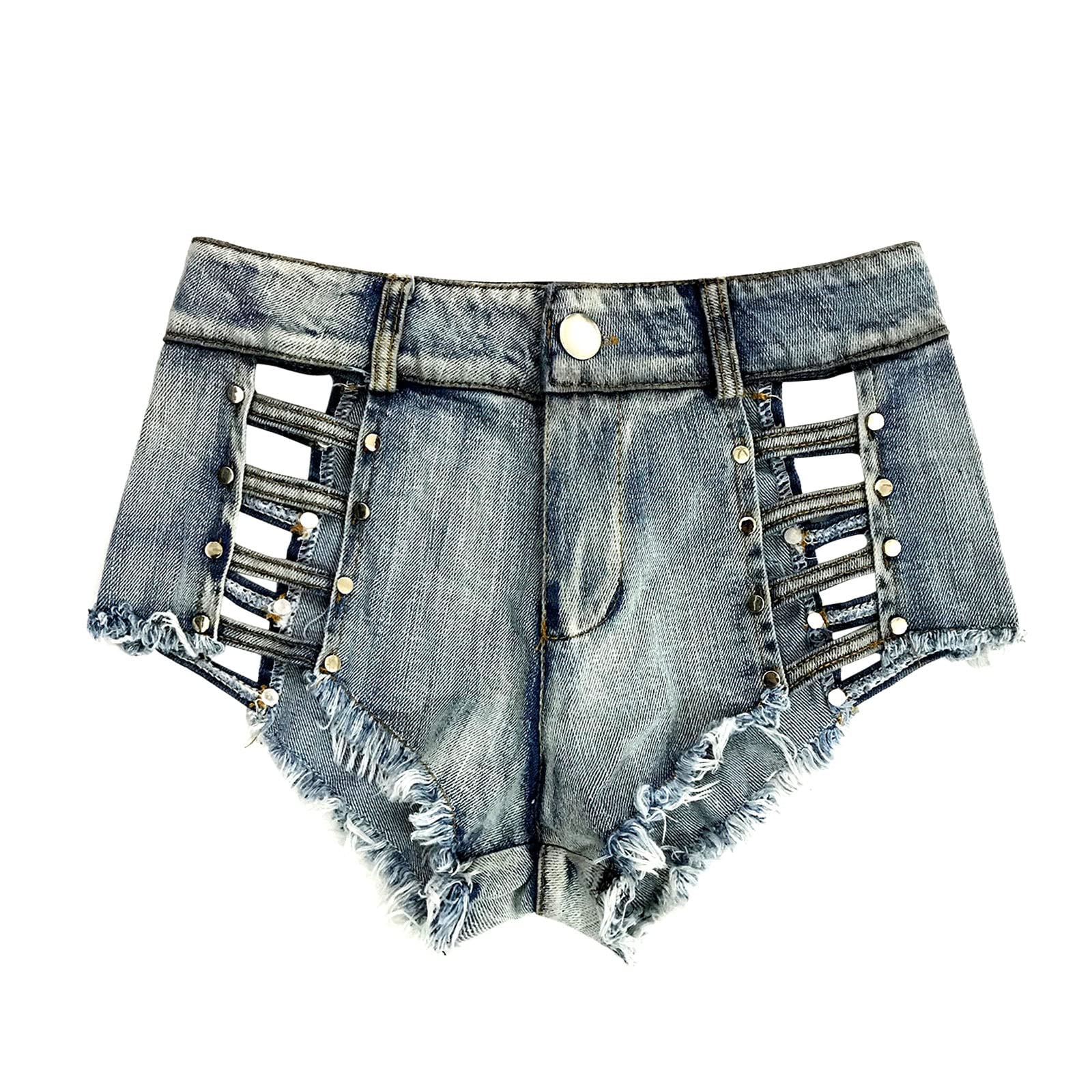 Sexy High Waisted Denim Shorts for Women - Distressed Frayed Hem Hollow Out Jean Shorts | Cheeky Booty Mini Hot Pants | Perfect for Clubwear, Summer Outfits & Beach Vacations