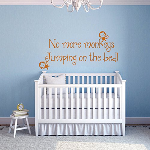 Monkey Wall Decal Stickers for Kids Room - No More Monkeys Jumping on The Bed Quote Vinyl Lettering, X-Large Brown, Nursery Decor & Bedroom Wall Art - Perfect for Baby Rooms, Playrooms and Children's Bedroom Decor