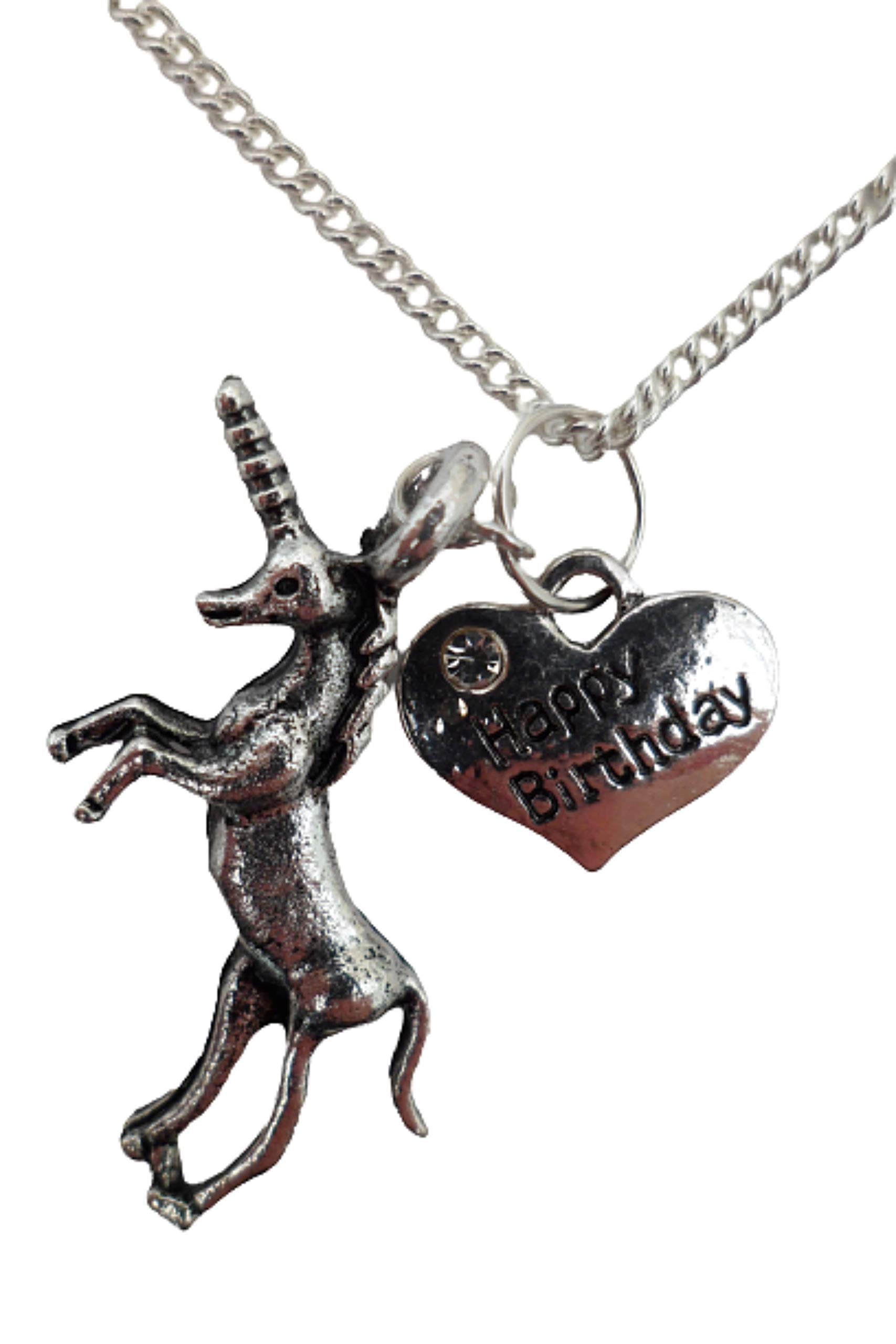 Sterling Silver Plated Birthday Necklace for Women - Heart Shaped Unicorn Pendant with Gemstone Charm | Perfect Gift for Birthday, Anniversary & Valentine's Day | Elegant Jewelry for Parties & Special Occasions