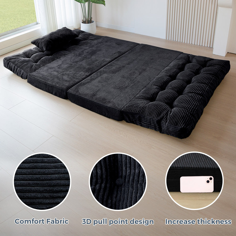 MAXYOYO Tufted Foldable Bean Bag Sofa Bed with Pillows - Black Floor Couch for Living Room, Bedroom & Dorm | Comfortable Lounge Chair for Relaxing, Reading & Gaming
