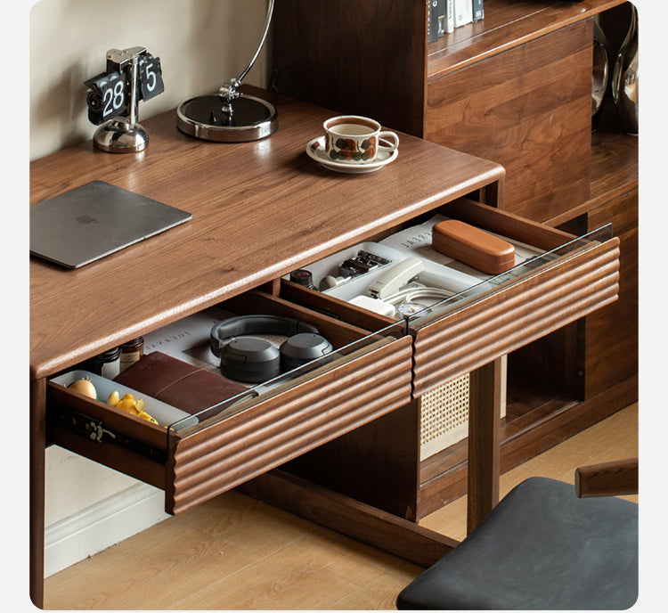 Premium Black Walnut Solid Wood Desk - Modern Nordic Style Home Office Desk for Study, Work & Writing - Durable & Stylish Workspace Solution