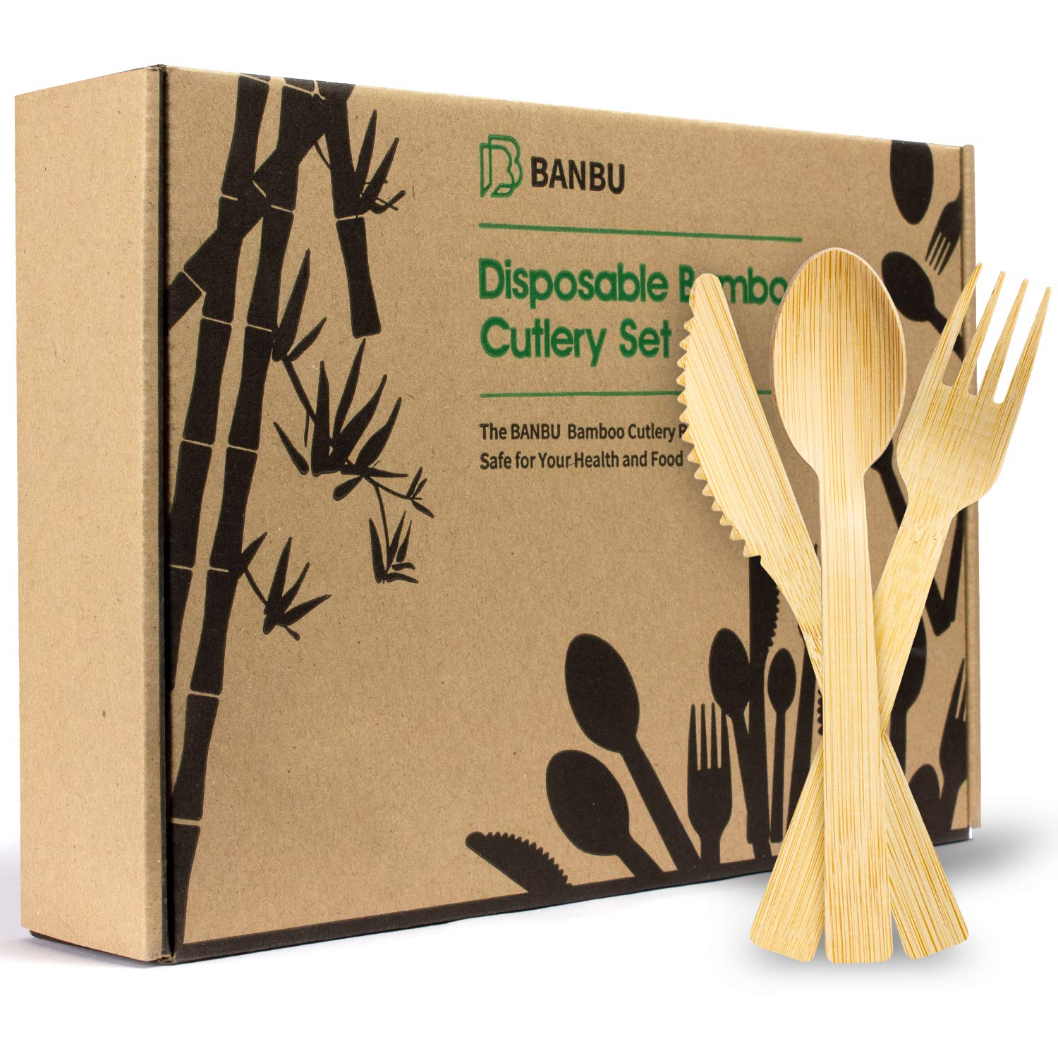 Eco-Friendly Bamboo Disposable Cutlery Set - 180 Pieces (60 Forks, 60 Spoons, 60 Knives) | Biodegradable & Compostable Natural Bamboo Utensils | Perfect for Picnics, Camping, Parties & Zero Waste Living