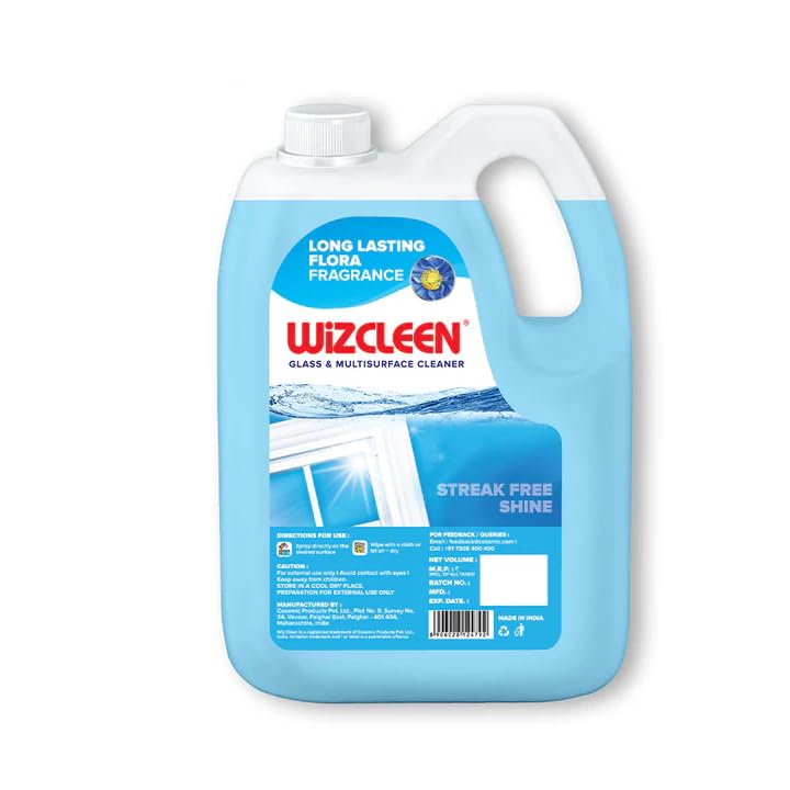 Wiz Cleen Glass & Multi-Surface Cleaner Liquid - 5L Refill Can | Streak-Free Cleaning Solution for Cars, Windows, Kitchen Countertops, Bathrooms & Home Surfaces | Perfect for Auto Detailing, House Cleaning & Office Maintenance