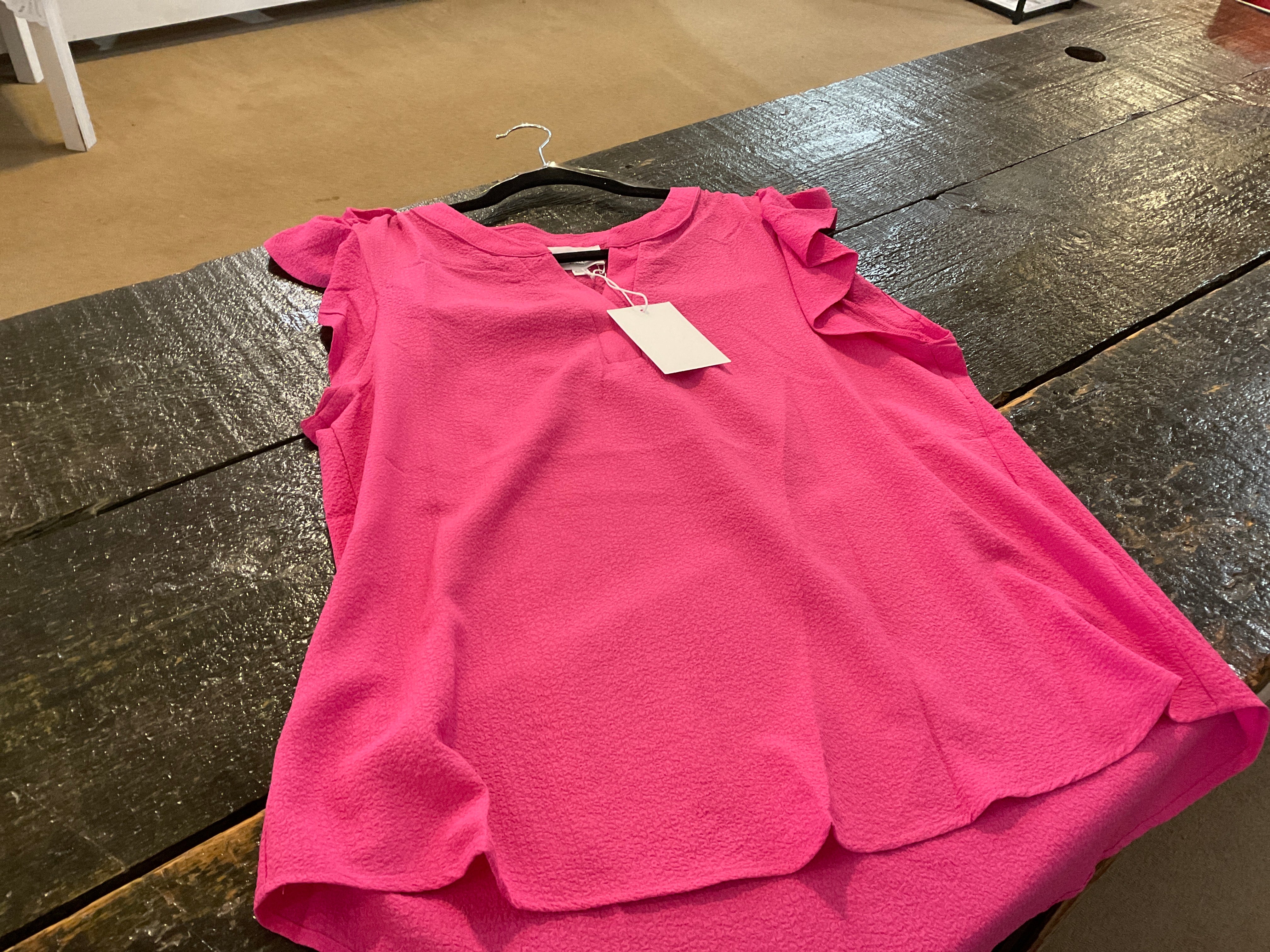Large Hot Pink Flutter Sleeve Blouse - Women's Elegant Flowy Top for Parties, Dates & Special Occasions