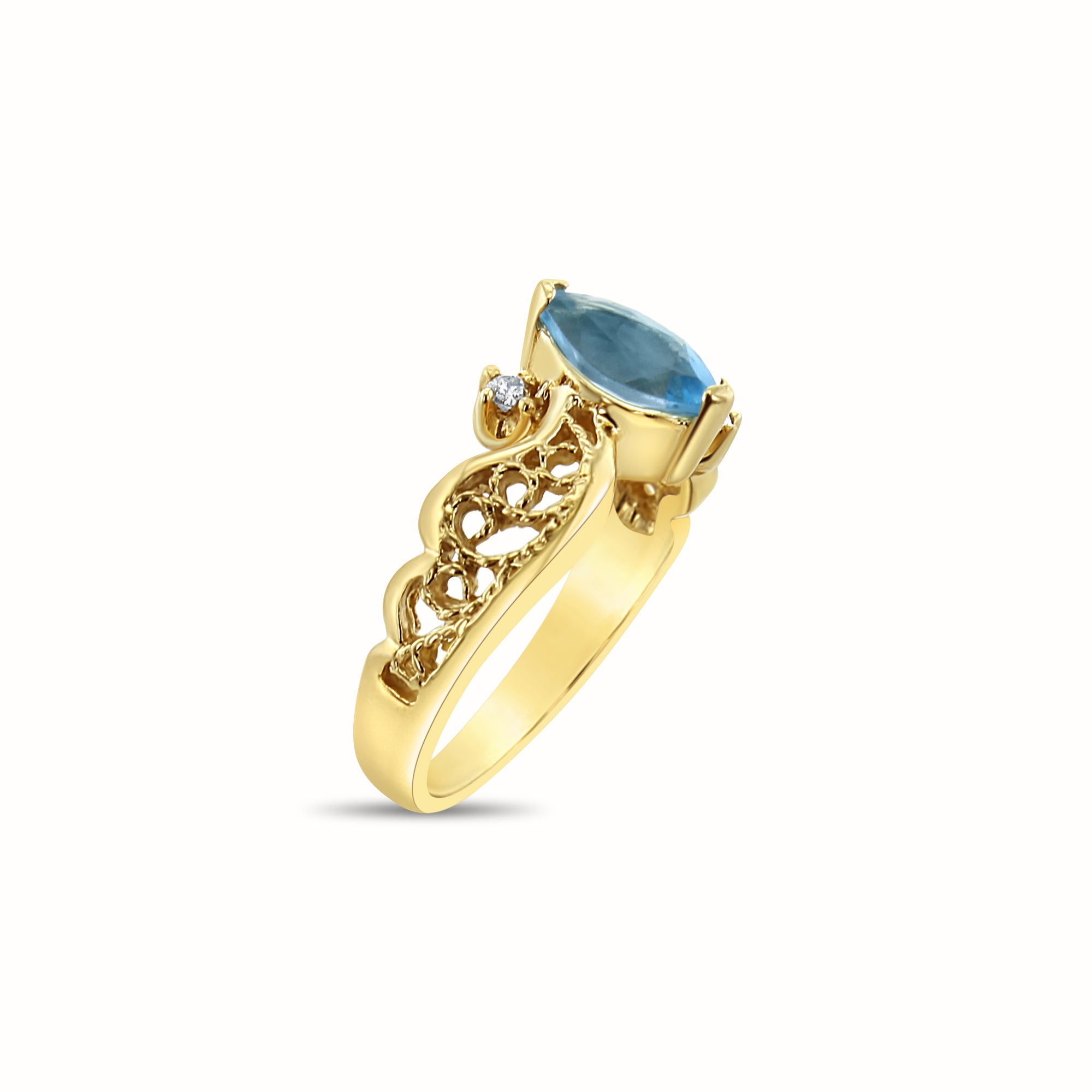Exquisite Marquise Blue Topaz & Diamond Accent Ring in 14K Yellow Gold | Elegant Jewelry for Weddings, Anniversaries & Special Occasions