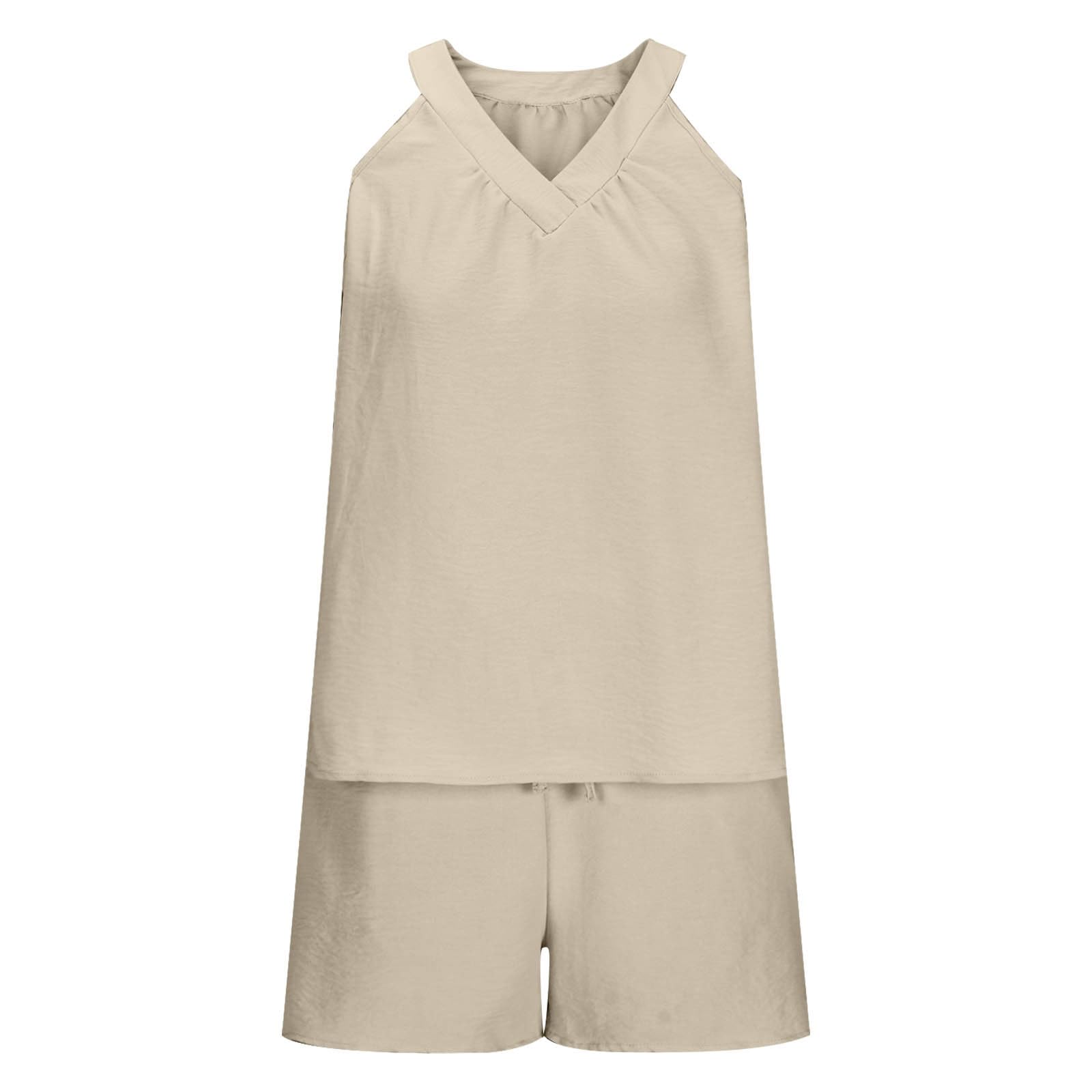 Women's 2-Piece Lounge Set - V-Neck Tank & Shorts with Pockets for Sleep & Vacation