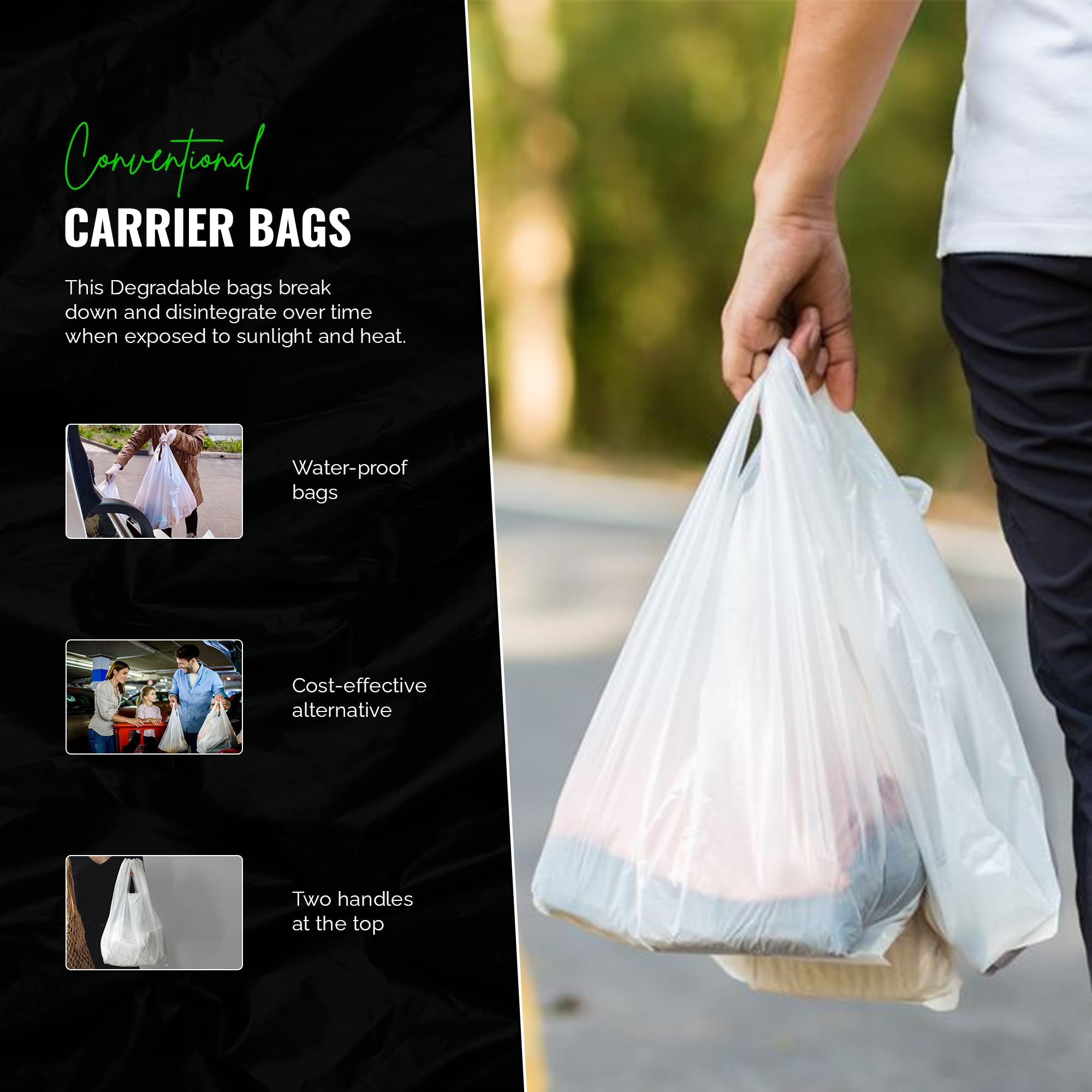 100 Pack Clear Plastic Carrier Bags with Handles - Eco-Friendly White Vest Shopping Bags for Retail, Grocery & Packaging | Durable Reusable Plastic Bags for Stores, Parties & Gift Wrapping