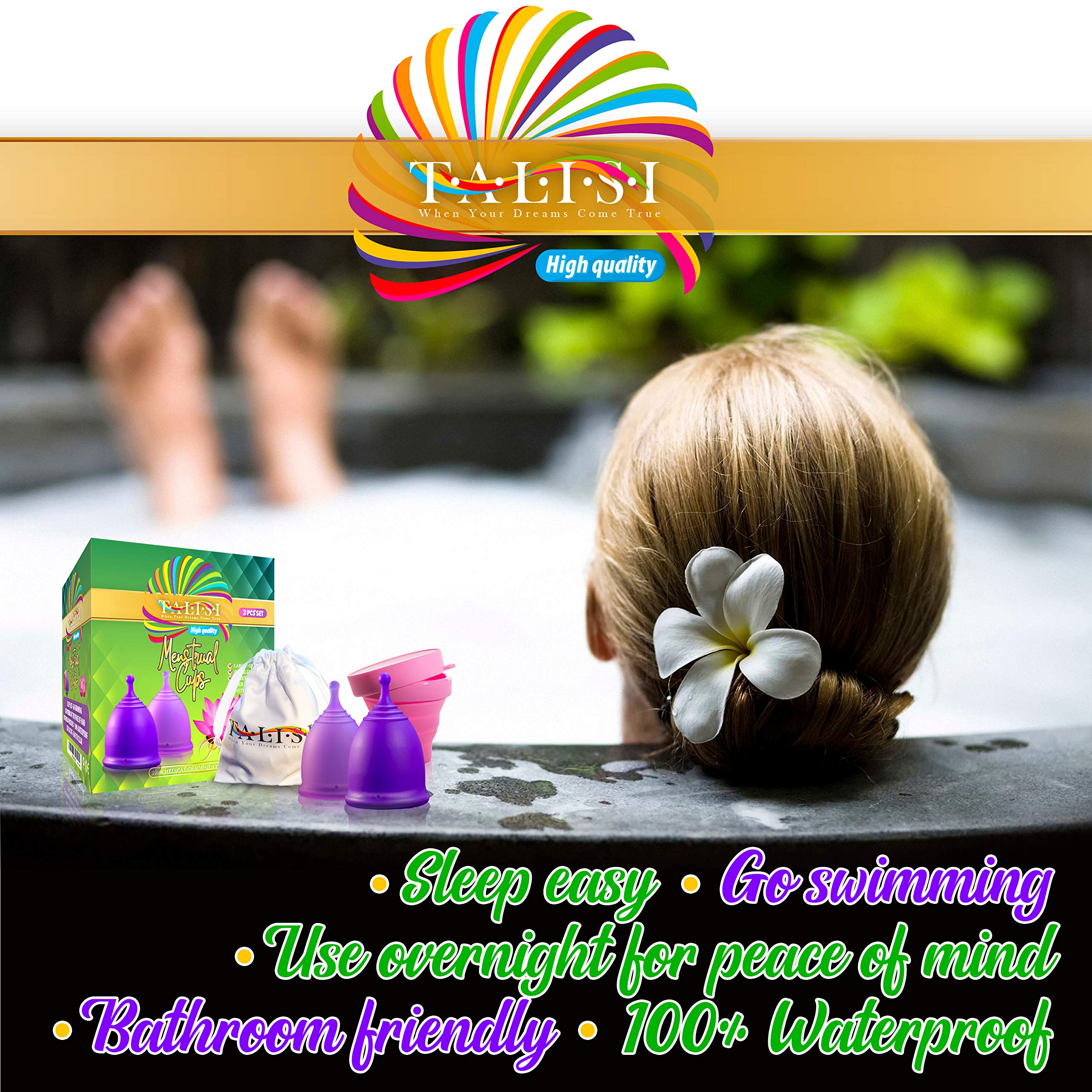 **Talisi Reusable Menstrual Cup Set (Small & Large) – 2 Pack with Foldable Silicone Sterilizer | Soft, Leak-Proof Period Cup for Heavy & Light Flow | Eco-Friendly Alternative to Tampons & Pads | Ideal for Travel, Gym & Active Lifestyles**