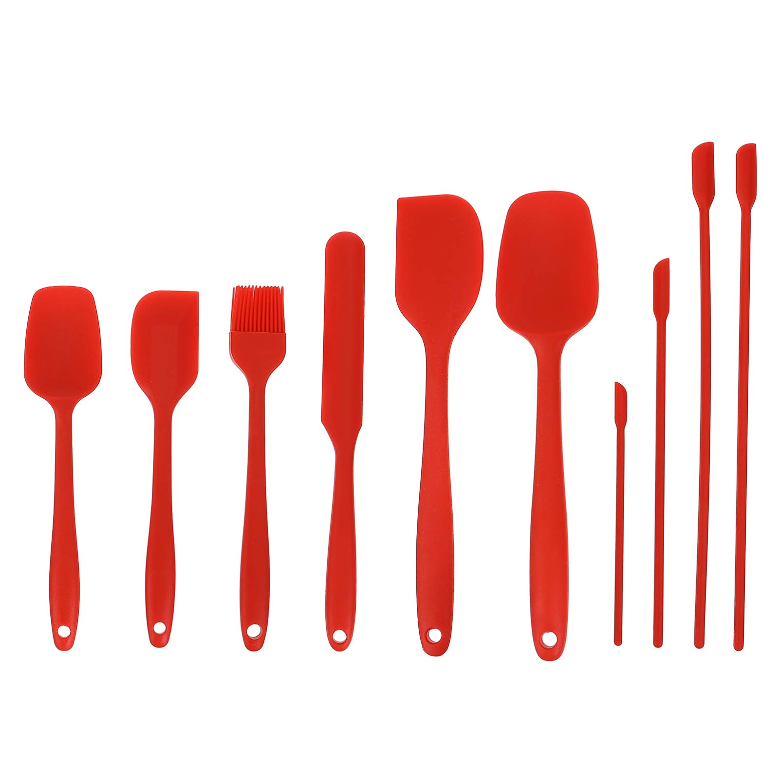 10-Piece Mini Silicone Spatula Set - Seamless Non-Stick Baking Tools for Cooking, Cake Decorating & Grilling (Red) - Perfect for Home Bakers & Professional Chefs