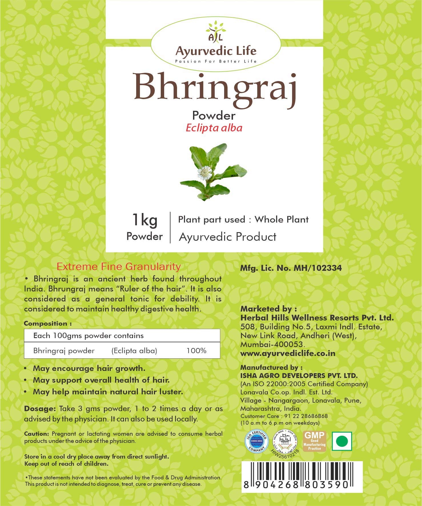 Bhringraj Powder for Hair Growth & Scalp Health - 1kg (Pack of 4) - 100% Natural Ayurvedic Herbal Remedy for Dandruff, Hair Fall & Premature Greying - Perfect for DIY Hair Masks & Ayurvedic Treatments
