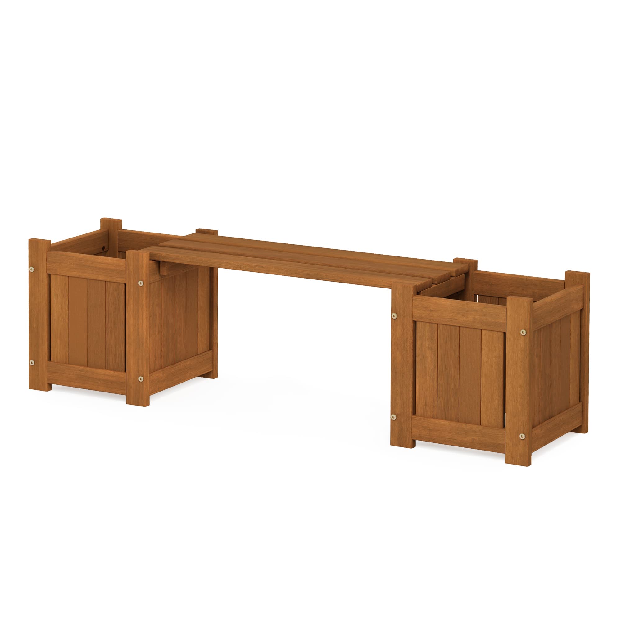 Furinno Tioman Hardwood Mini Outdoor Planter Box with Bench - Rustic Garden Decor for Plants, Flowers & Herbs - Perfect for Patio, Balcony, Backyard & Small Outdoor Spaces