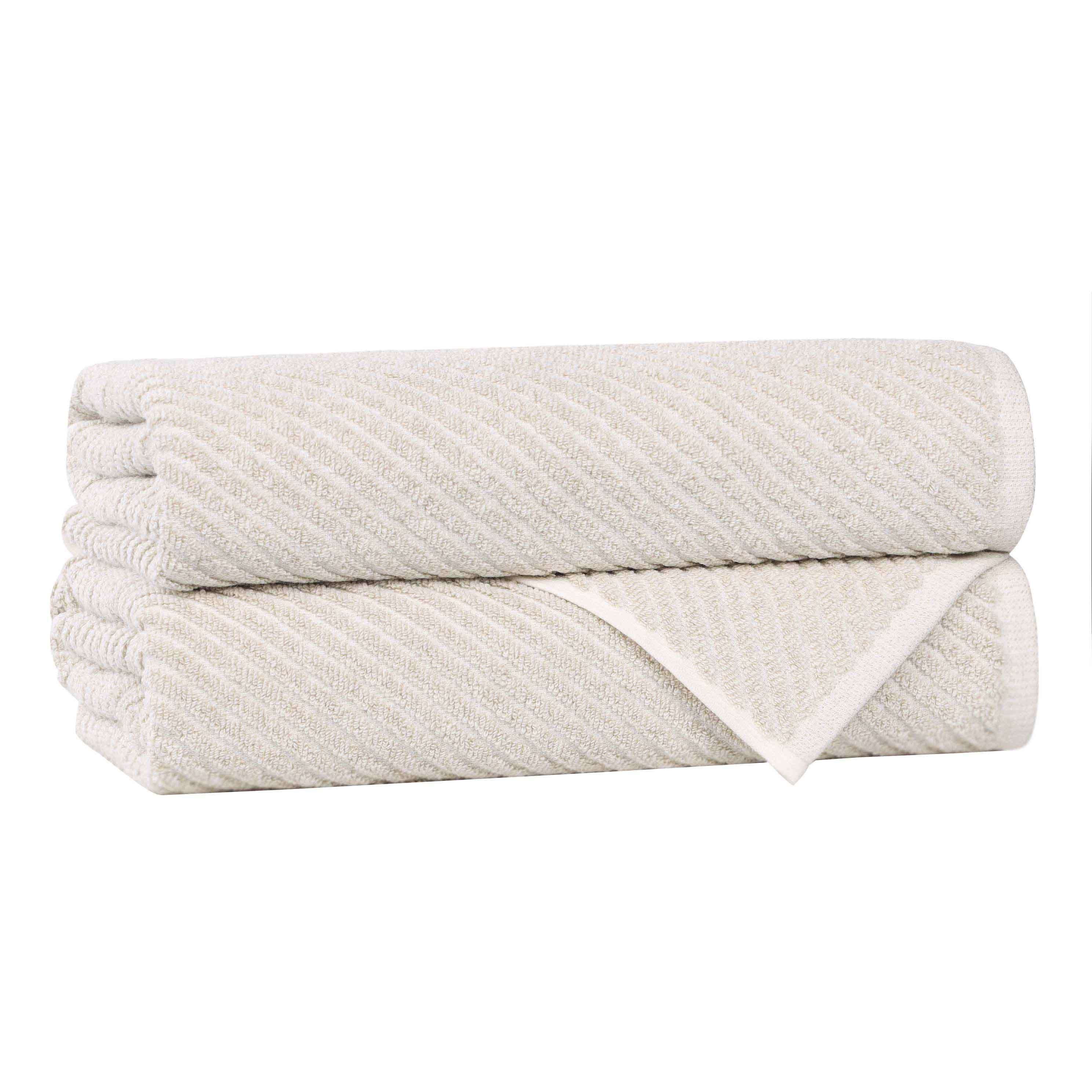 Premium Amelia Cotton Blend Diagonal Stripes Bath Towels - Soft & Absorbent Set of 2 - Perfect for Spa, Bathroom & Beach Use