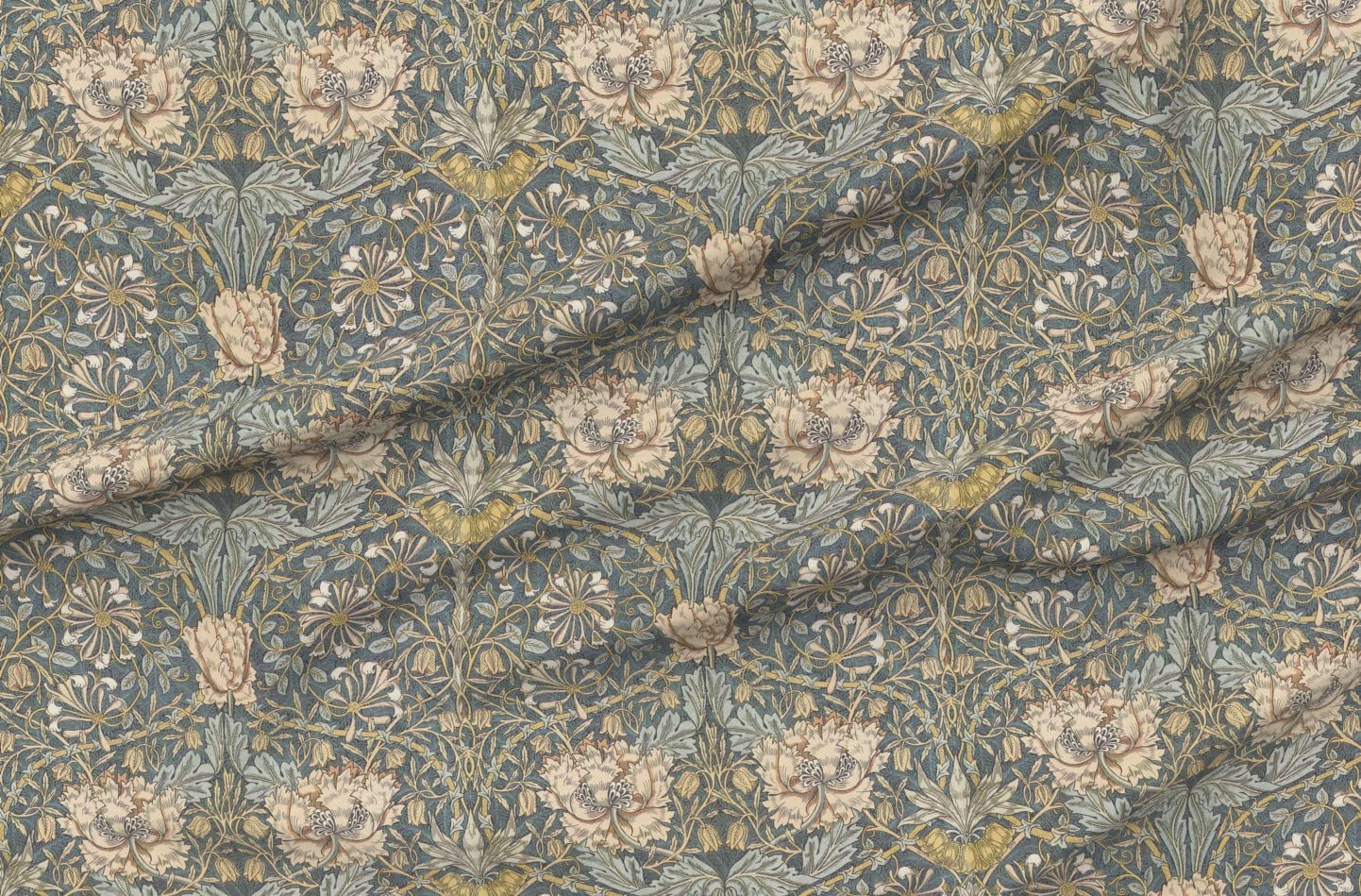 Damask Blue Leaf Peach Edwardian Victorian Vintage Floral Printed Minky Fabric by The Yard - Perfect for Sewing Baby Blankets, Quilt Backing & Plush Toys - Soft & Durable Spoonflower Fabric for DIY Crafts & Home Decor