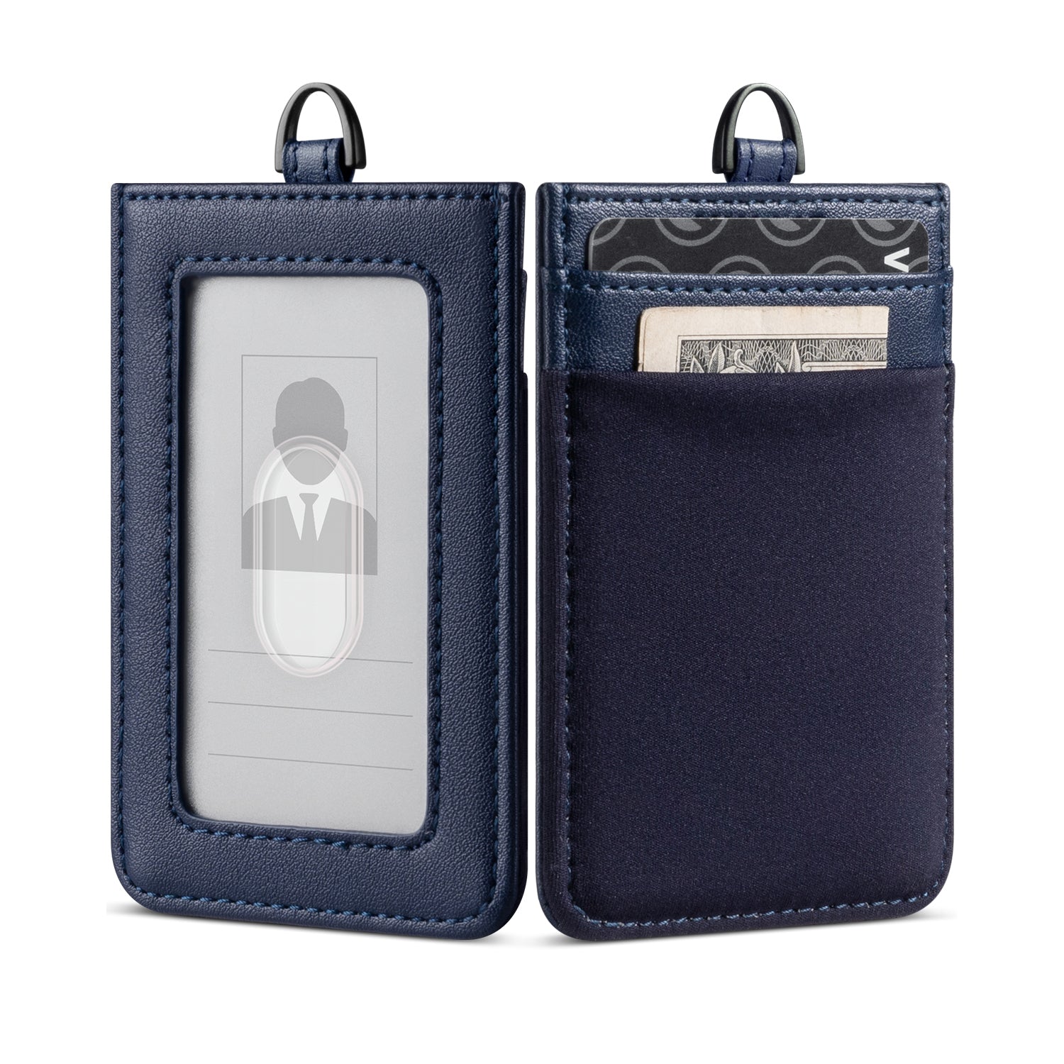 VBH100 ID Vertical Leather Badge Holder with Lanyard & Money Pocket - Secure Badge Holder for Work, Events & Security Access (Black)