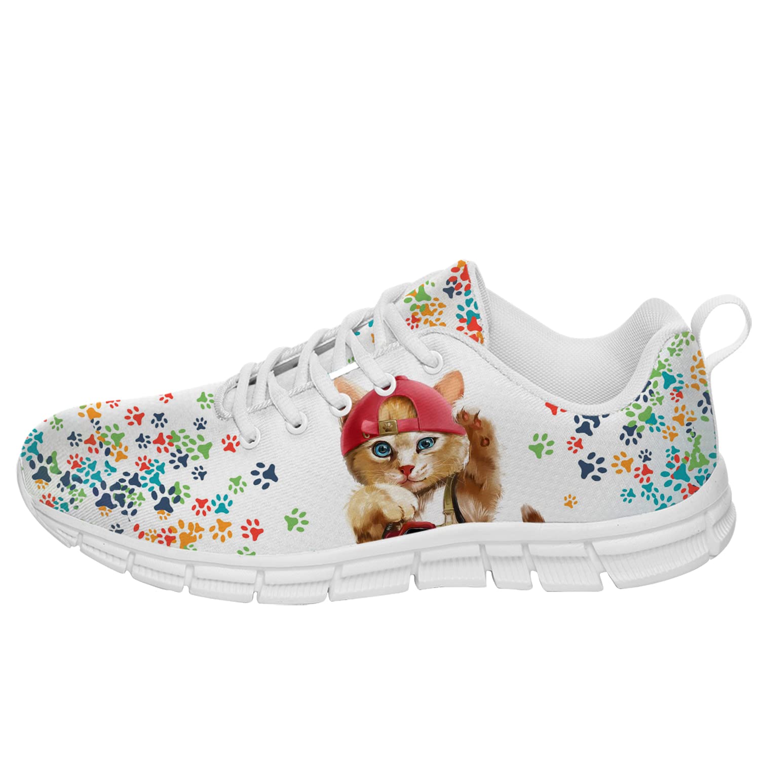 Unisex 3D Printed Cat Paw Tennis Shoes - Women's Size 8.5 & Men's Size 7 White Running Sneakers for Walking, Jogging & Casual Wear | Perfect Gift for Cat Lovers