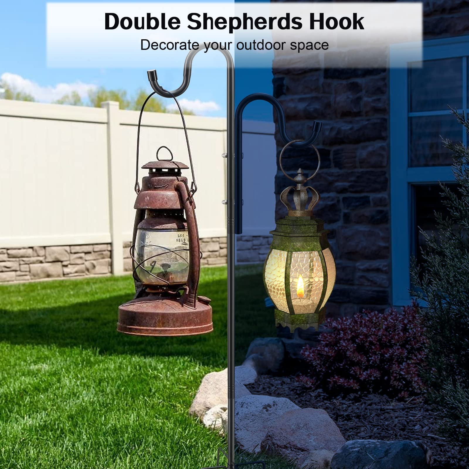 92-inch Heavy Duty Stainless Steel Double Shepherd Hooks for Outdoor Bird Feeders - 5-Prong Base for Wind Chimes, Solar Lights & Wedding Decor | Perfect for Garden, Patio & Backyard Decoration