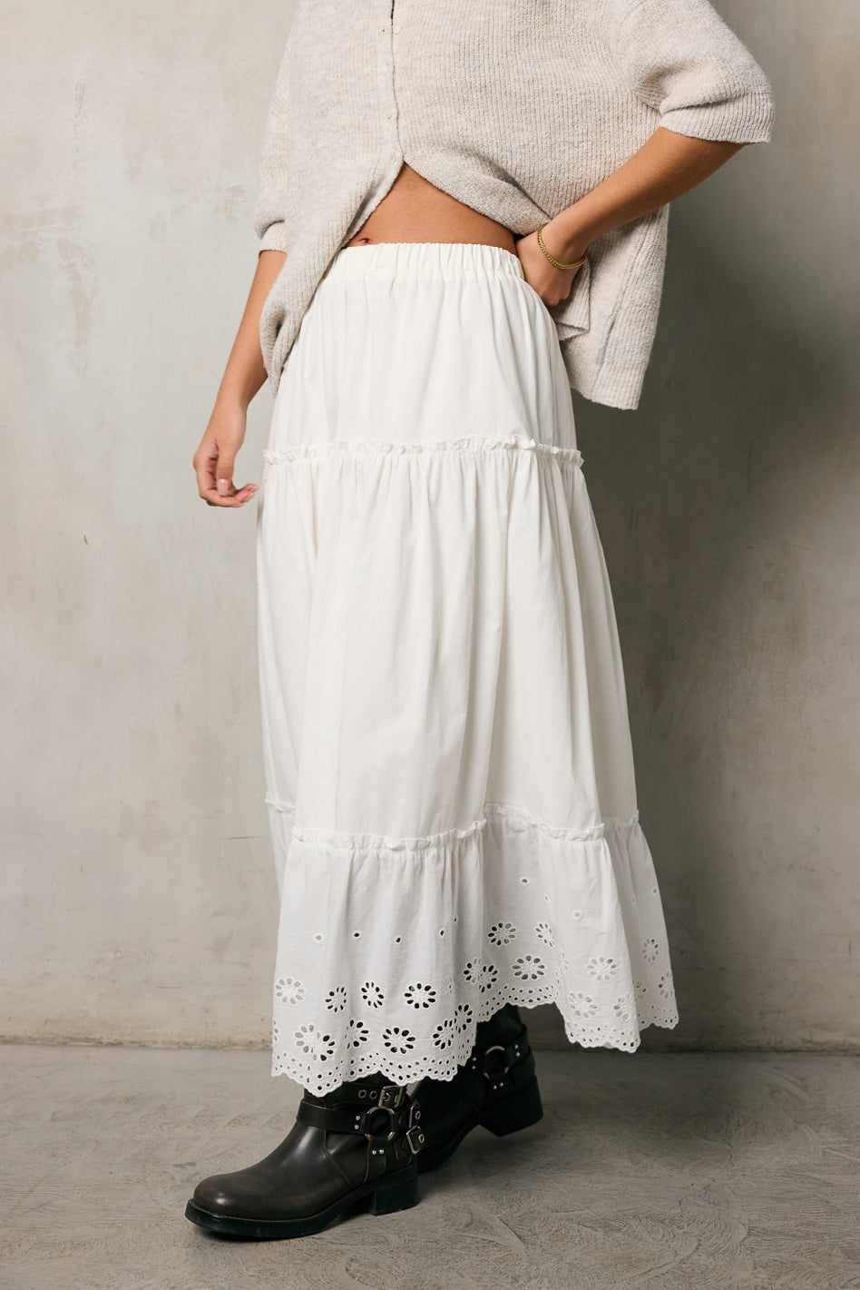 Bay Side Tiered Midi Skirt - Flowy Women's Summer Skirt with Elastic Waist | Perfect for Beach, Vacation & Casual Outfits
