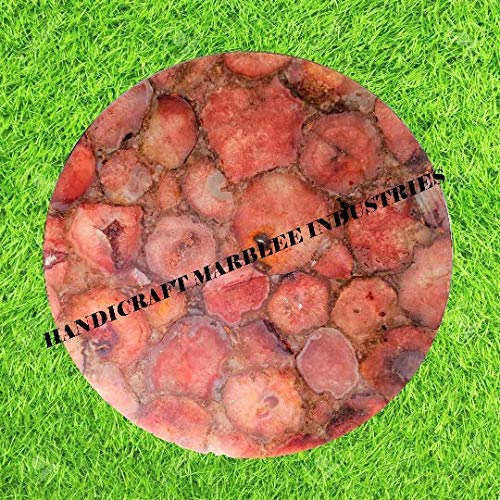 Natural Red Agate Stone Round Table Top - Premium Coffee Table Centerpiece for Living Room, Office & Conference Room Decor | Unique Home Heirloom & Conversation Starter