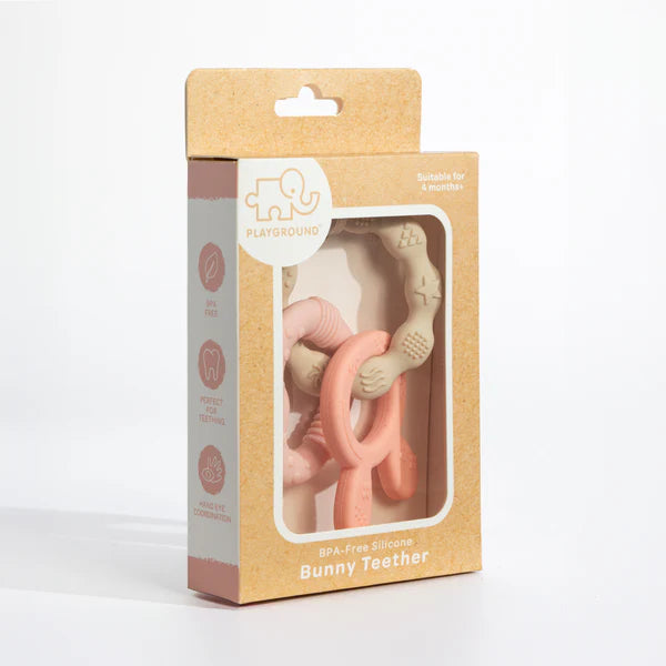 Soft Silicone Bunny Teether Rings for Babies - BPA-Free, Soothing Pink Chew Toy for Teething Infants - Perfect for On-the-Go, Playtime & Nursery Use