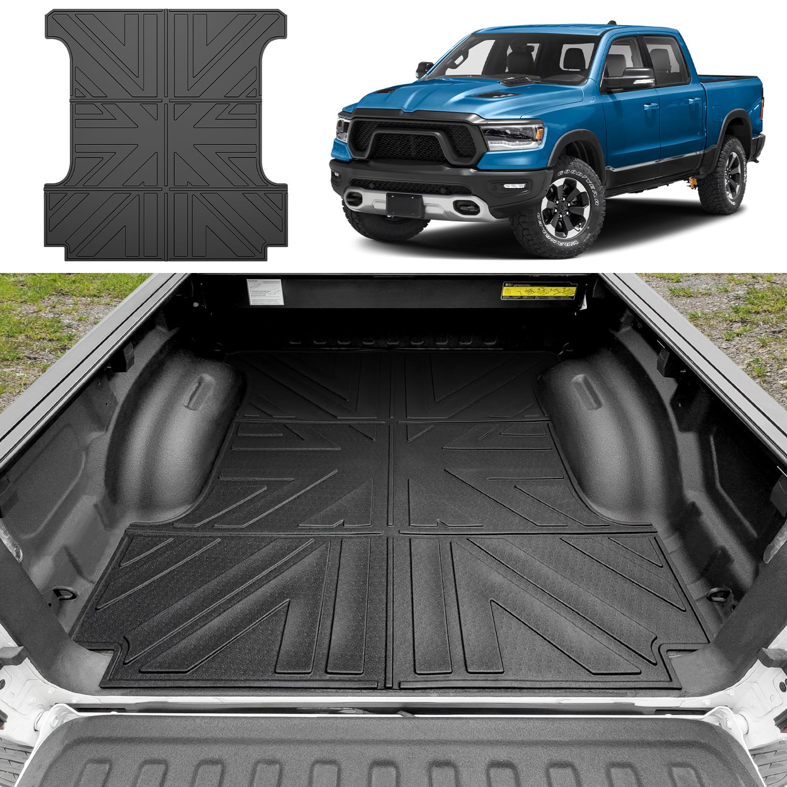 Anti-Slip Truck Bed Mat for 2019-2024 Dodge Ram 1500 5.7ft Short Bed | Heavy Duty Bed Liner Accessories | Perfect for Hauling, Camping & Off-Road Protection
