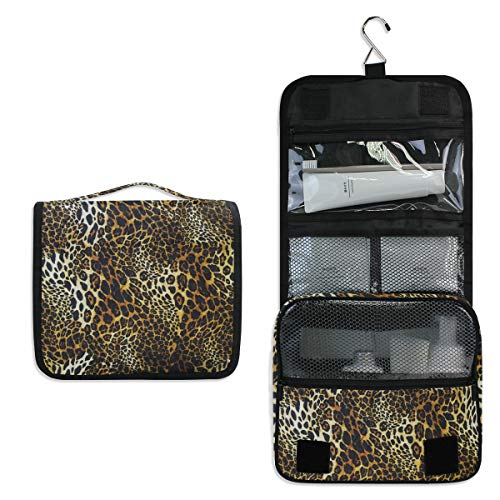 AUUXVA Travel Hanging Toiletry Bag - Waterproof Leopard Print Cosmetic Organizer with Hook for Women & Men | Perfect for Makeup, Toiletries & Travel Accessories | Ideal for Vacation, Gym & Daily Use