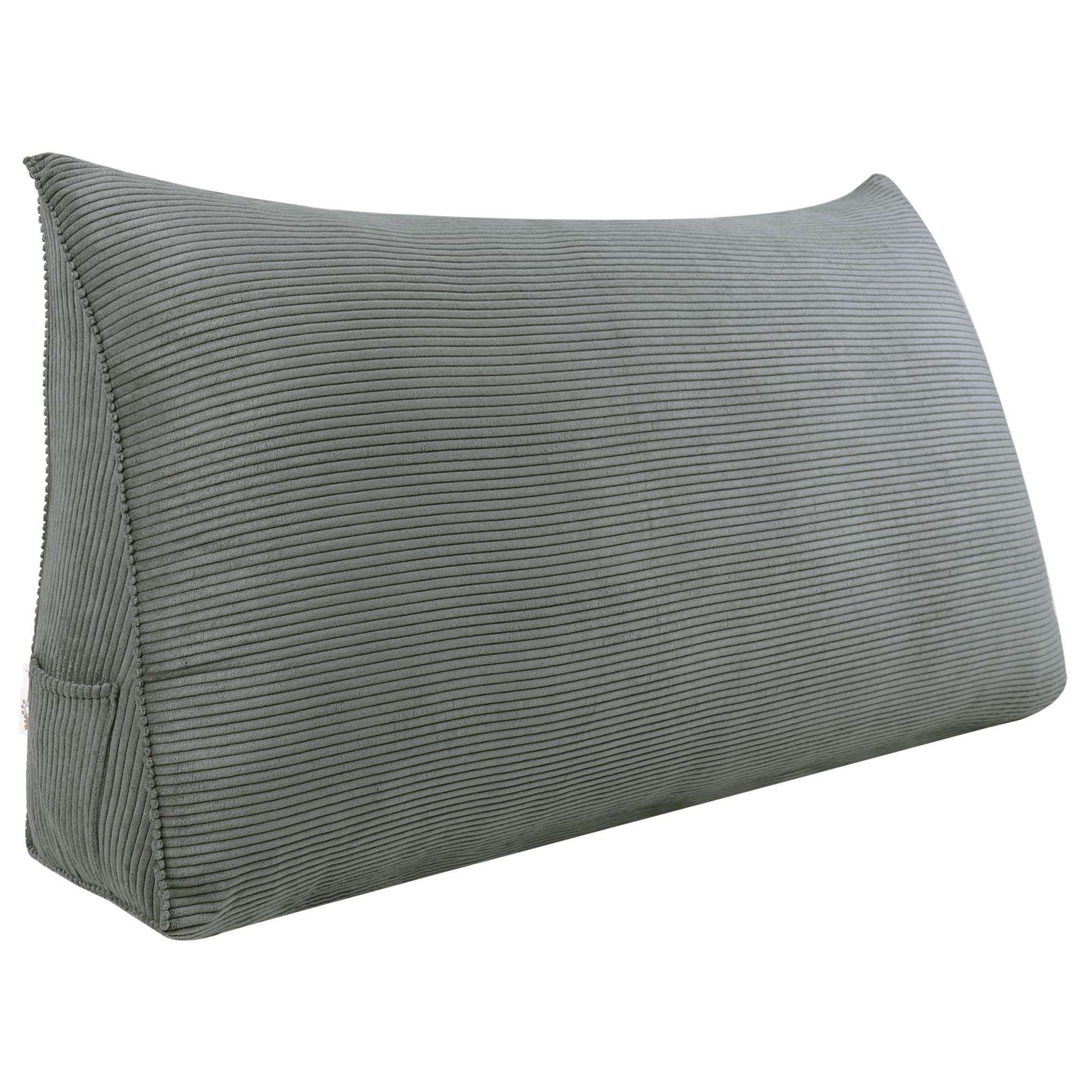 Johnear Large Wedge Pillow - Triangular Corduroy Headboard & Backrest Support Cushion for Sofa, Bed, Daybed - Perfect for Reading, Nursing & Positioning (Upholstered)
