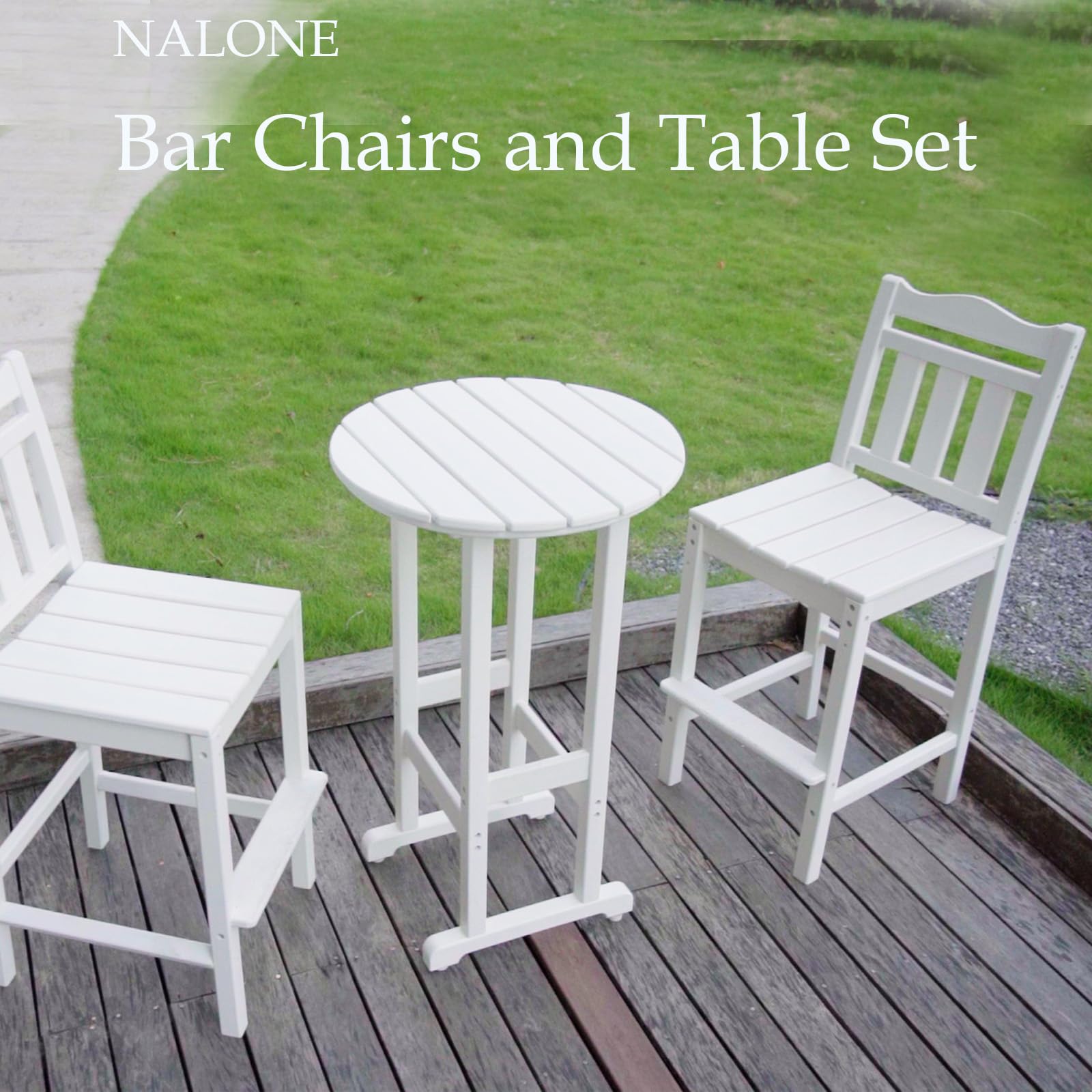 Nalone Outdoor Bar Stools Set of 2 - Weather-Resistant HDPE Adirondack Bar Height Chairs for Patio, Deck, Garden, Backyard & Poolside (White) - Perfect for Outdoor Dining, Entertaining & Relaxation