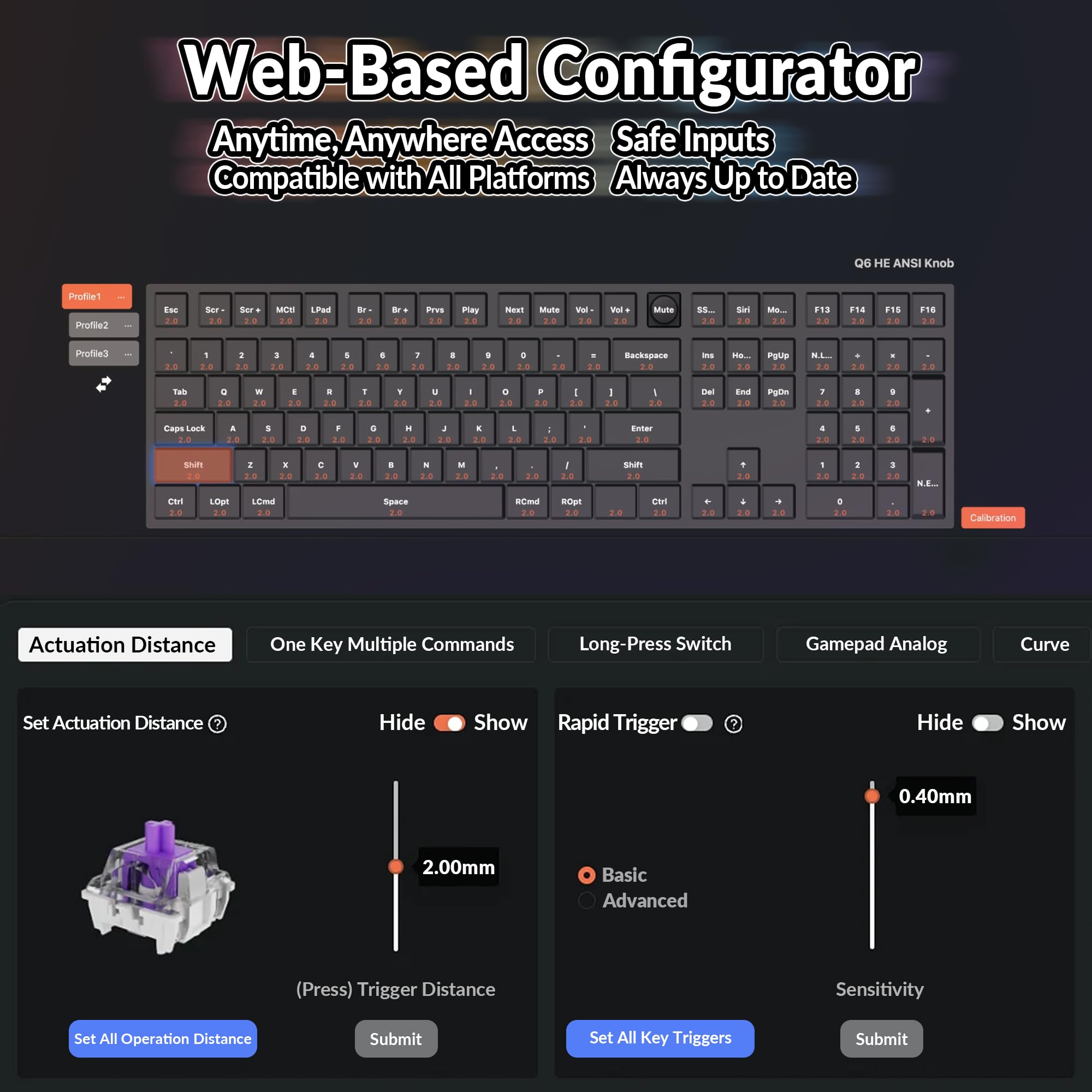 Keychron Q6 HE Wireless Custom Mechanical Keyboard - 100% Full Size, 2.4GHz/Bluetooth/Wired, QMK Programmable, Hot-Swappable Gateron Double-Rail Magnetic Switches, Rapid Trigger - Compatible with Mac & Windows (Carbon Black) - Perfect for Gaming, Coding & Office Work