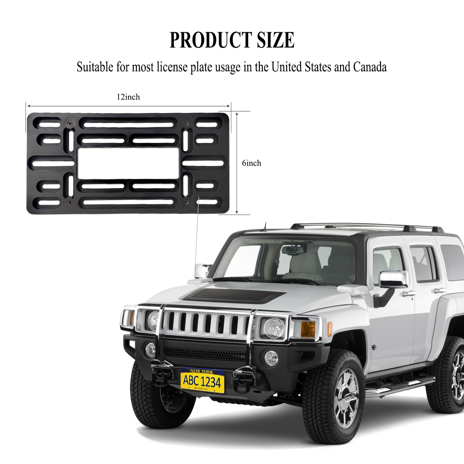 Universal Black License Plate Bracket - No Drill Front Bumper Mount with Anti-Theft Screws for US Vehicles & Trucks | Durable Plastic Car Tag Holder for Secure Display