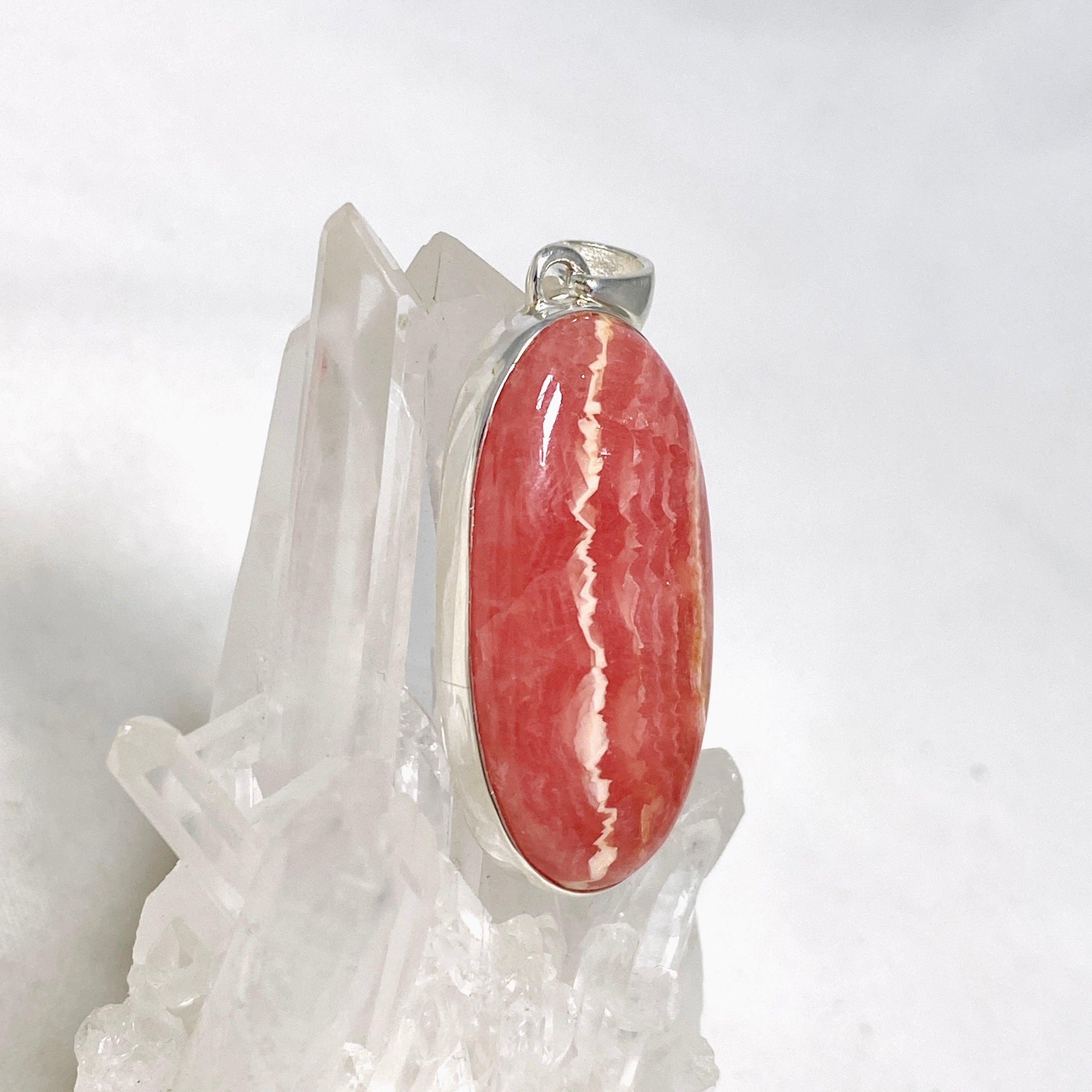 Natural Rhodochrosite Oval Pendant Necklace KPGJ4319 - Elegant Gemstone Jewelry for Women, Perfect for Gifts & Special Occasions