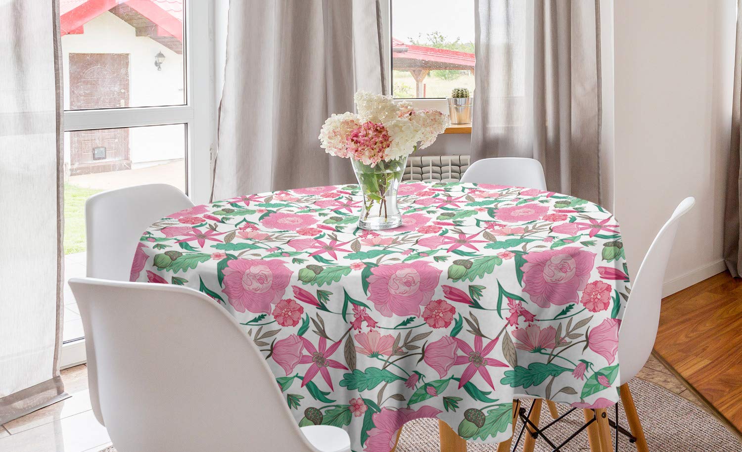 Ambesonne Floral Round Tablecloth 60