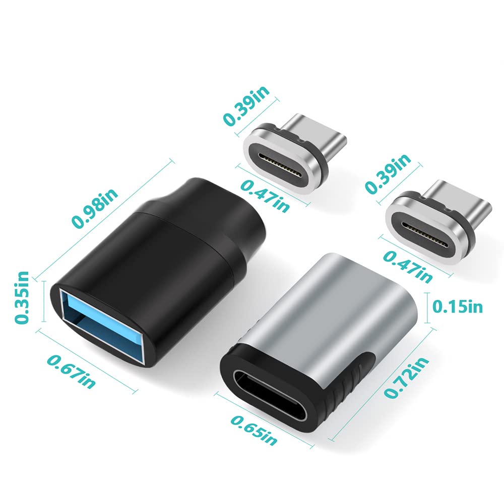 USB C Magnetic Adapter 24-Pin Straight Connector + USB C to USB Adapter - Fast Data Transfer Compatible with MacBook Pro/Air & Type C Devices - Perfect for Office, Travel & Home Charging