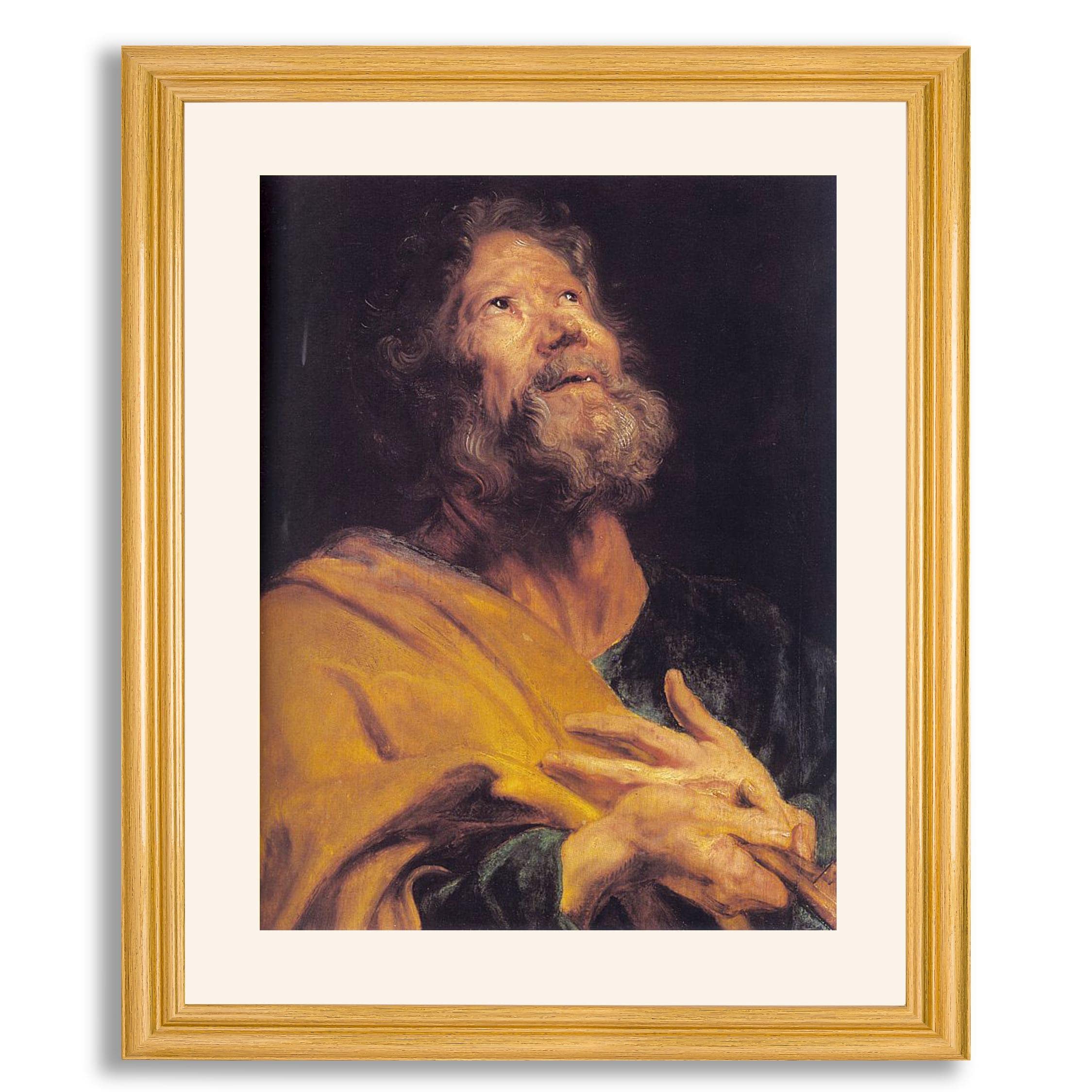 Anthony Van Dyck The Penitent Apostle Peter Framed Art Print - Premium Canvas Painting Reproduction in Wood Frame - Wall Decor for Living Room, Office & Gallery - Perfect Gift for Art Lovers & Home Decor
