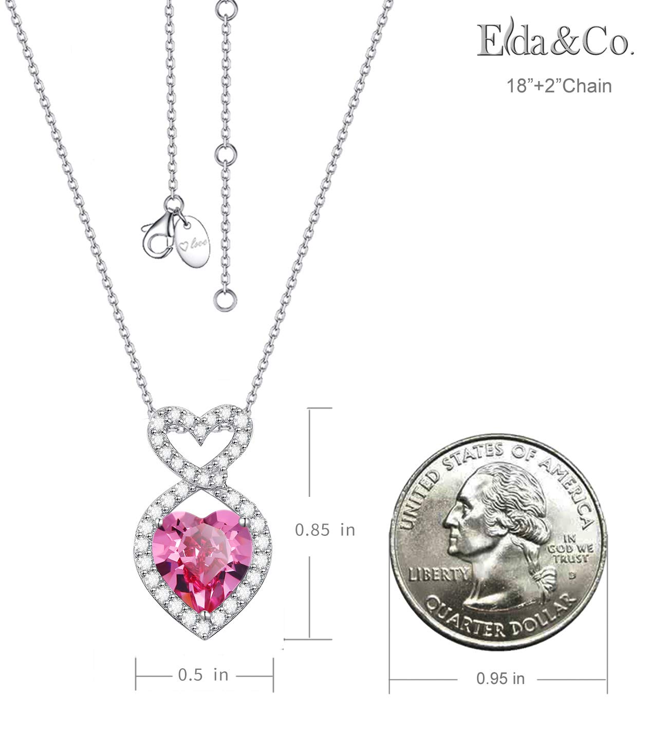 October Birthstone Necklace for Women - Sterling Silver Pink Tourmaline Double Heart Infinity Pendant - Mothers Day Gift, Birthday Present for Wife & Mom - Perfect for Anniversaries, Valentines & Special Occasions
