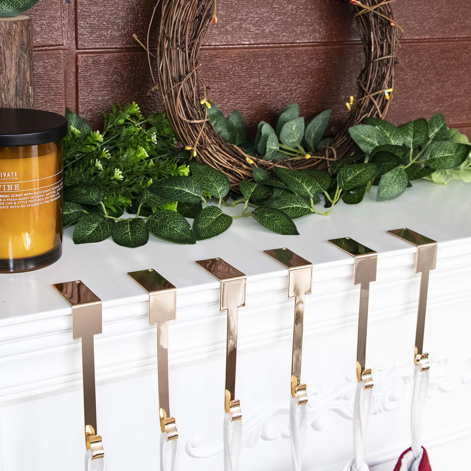 6-Pack Gold Christmas Stocking Holders for Mantel - Non-Slip Fireplace Hangers with Secure Grip, Damage-Free Stocking Hooks - Perfect for Holiday Decor, Family Gatherings & Cozy Winter Celebrations