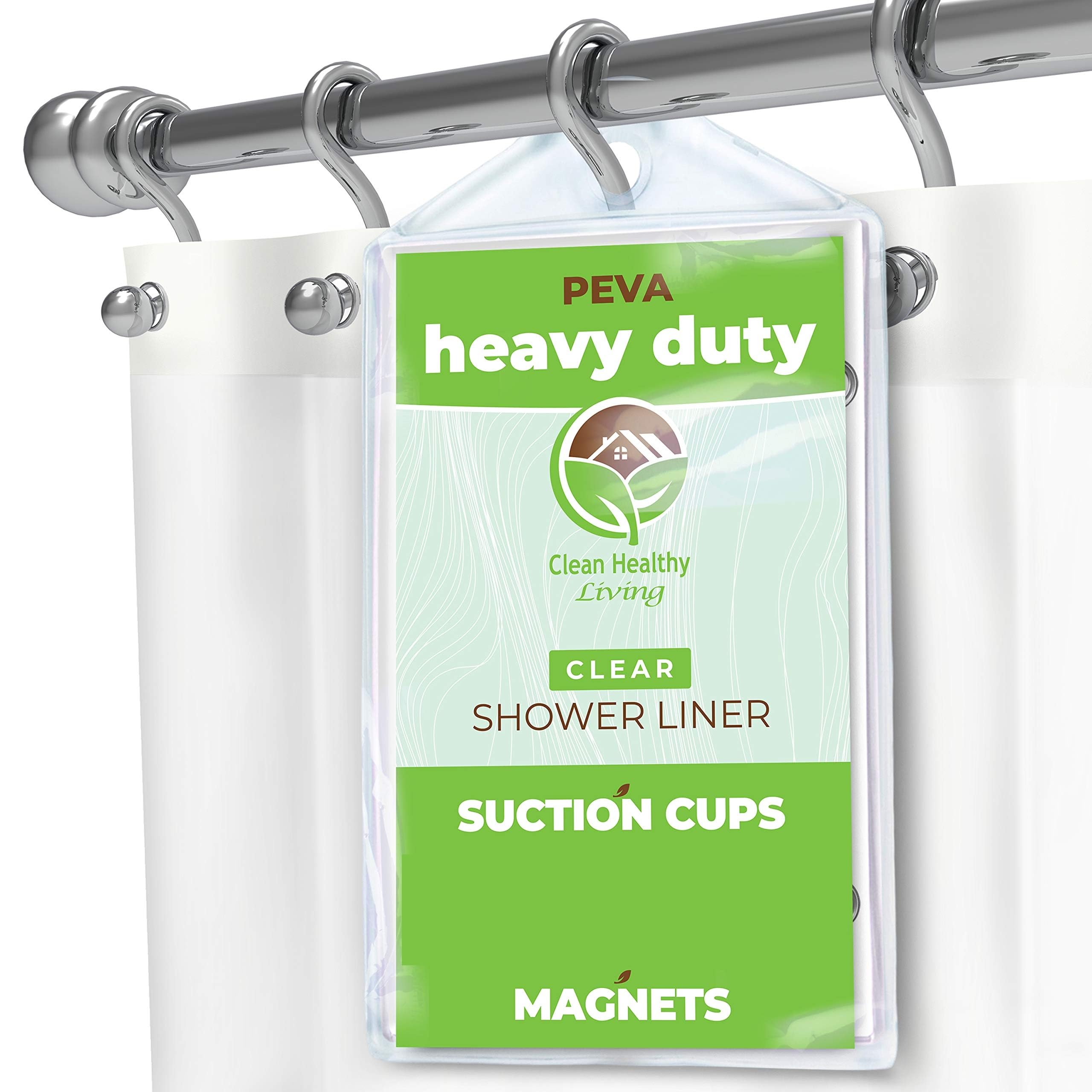 Heavy Duty PEVA Clear Shower Curtain Liner with Magnets & Suction Cups - 70 x 71 Inches, Waterproof Bathroom Shower Curtain for Bath Tub, Hotel, and Home Use