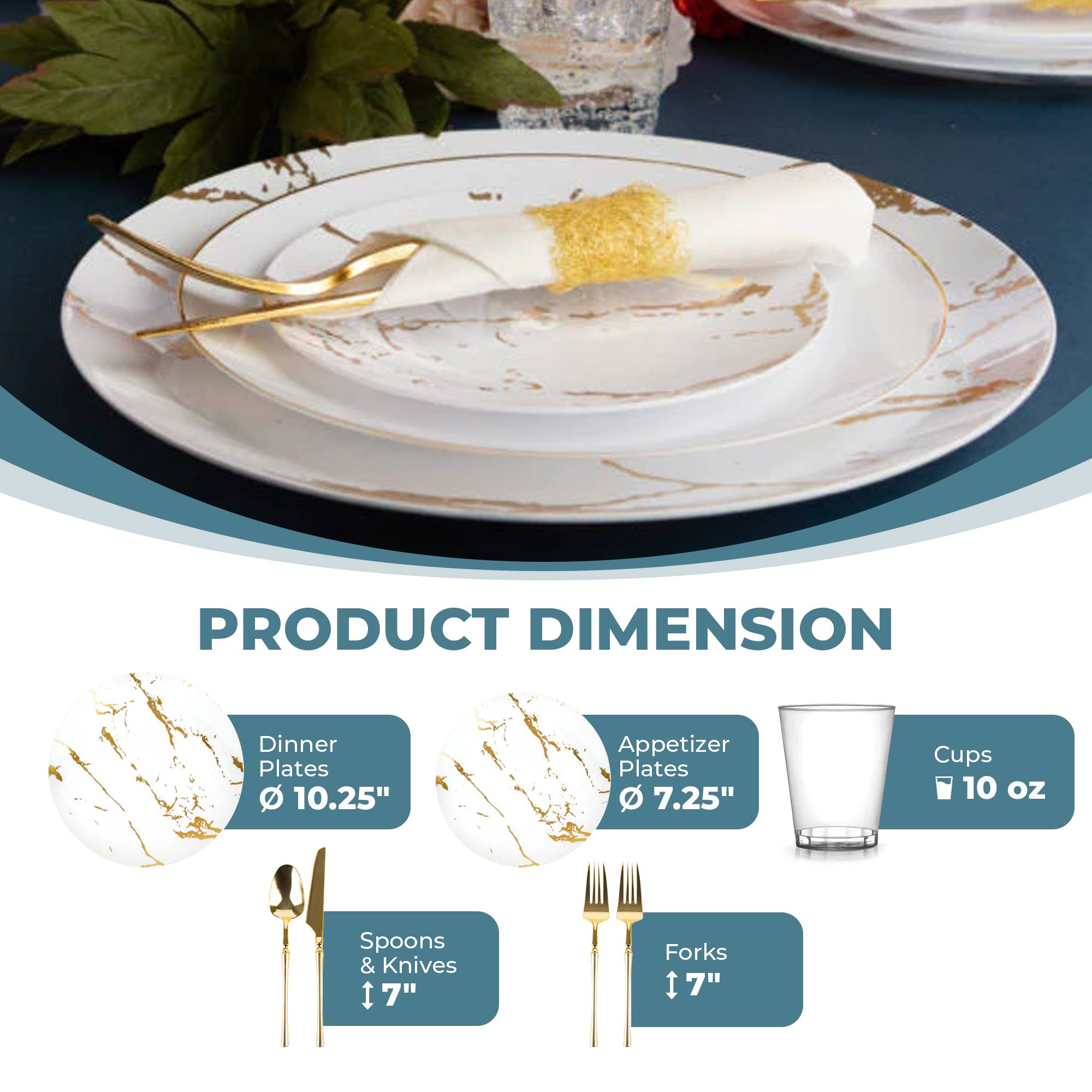 White and Gold Plastic Party Bundle - Elegant Disposable Tableware Set for Birthdays, Weddings & Events - Perfect for Celebrations, Gatherings & Special Occasions
