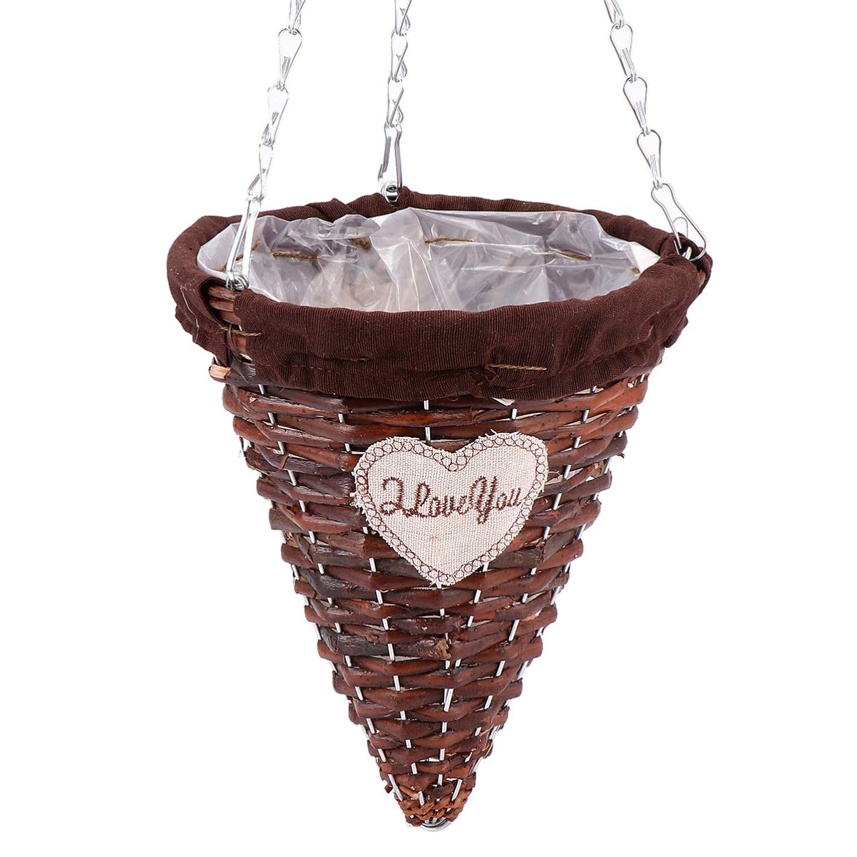 DOITOOL Wicker Hanging Planter Basket - Indoor/Outdoor Garden Plant Pot with Drain Hole & Chain - Boho Home Decor for Patio, Porch, Balcony (Coffee Cone Style) - Perfect for Succulents, Herbs & Flowers