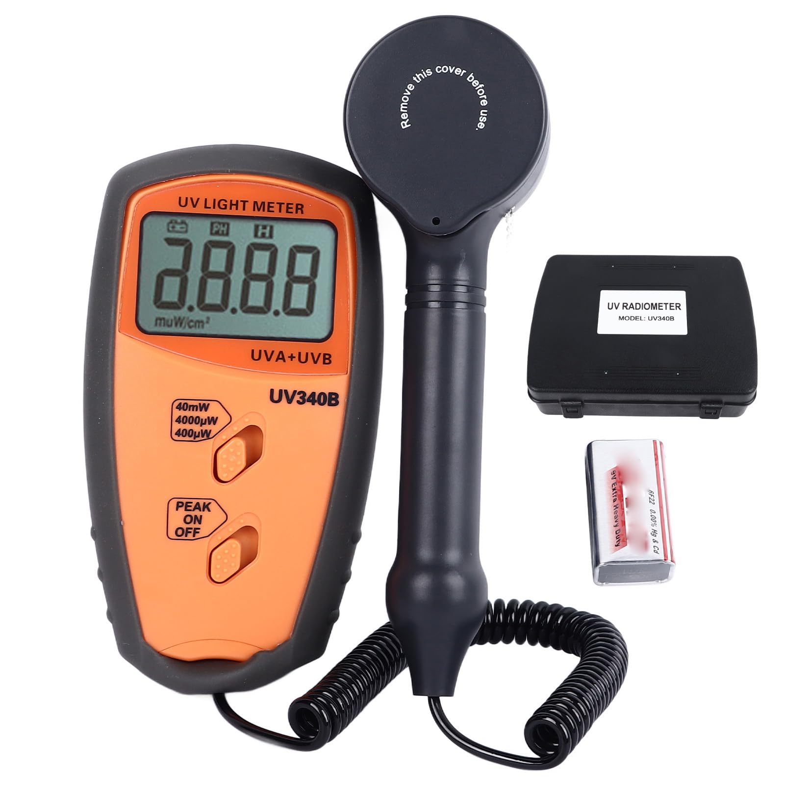 Professional UVA UVB Radiometer - High Precision 290-390nm UV Light Meter with 3 Measurement Levels | Ideal for Solar Research, Tanning Beds & UV Lamp Testing