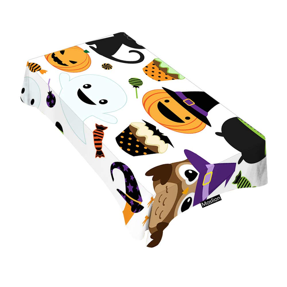 Moslion Halloween Tablecloth - 52x70 Inch Rectangle Decorative Table Cover with Pumpkin, Bat, Moon, Owl & Ghost Designs for Dining, BBQ, Picnic, Coffee Tables | Spooky Party Decor & Seasonal Home Decor