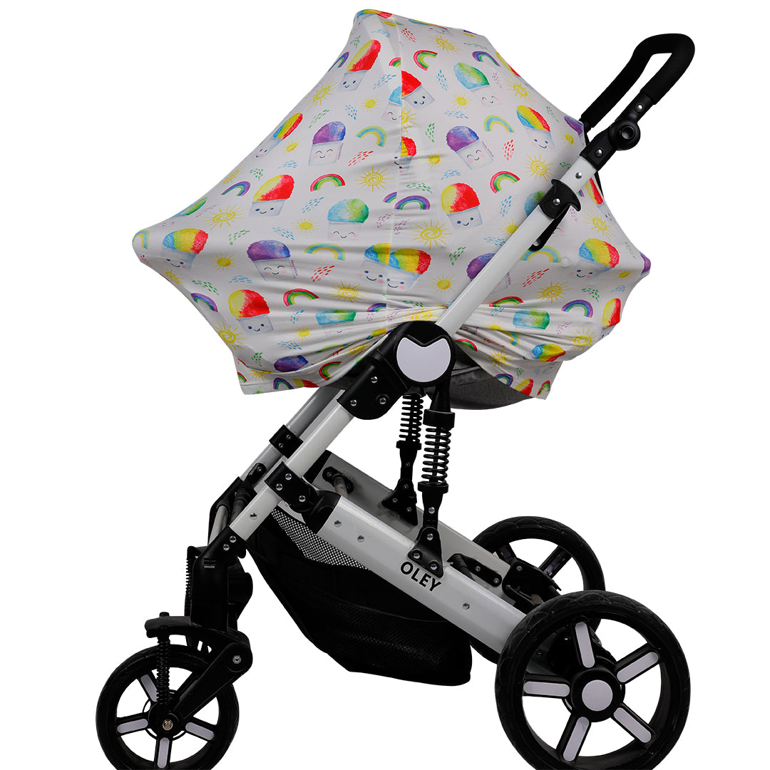 Baby Nursing Car Seat Cover - Breathable UV Protection for Infants, Soft Shave Ice White - Perfect for Strollers, Shopping & Outdoor Activities
