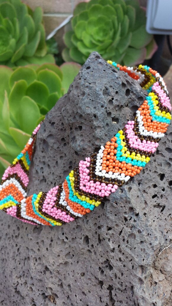 SIZZLE CITY Native American Pattern Stretch Seed Bead Headbands - Colorful Elastic Hair Accessories for Women & Girls - Perfect for Festivals, Yoga, and Boho Fashion