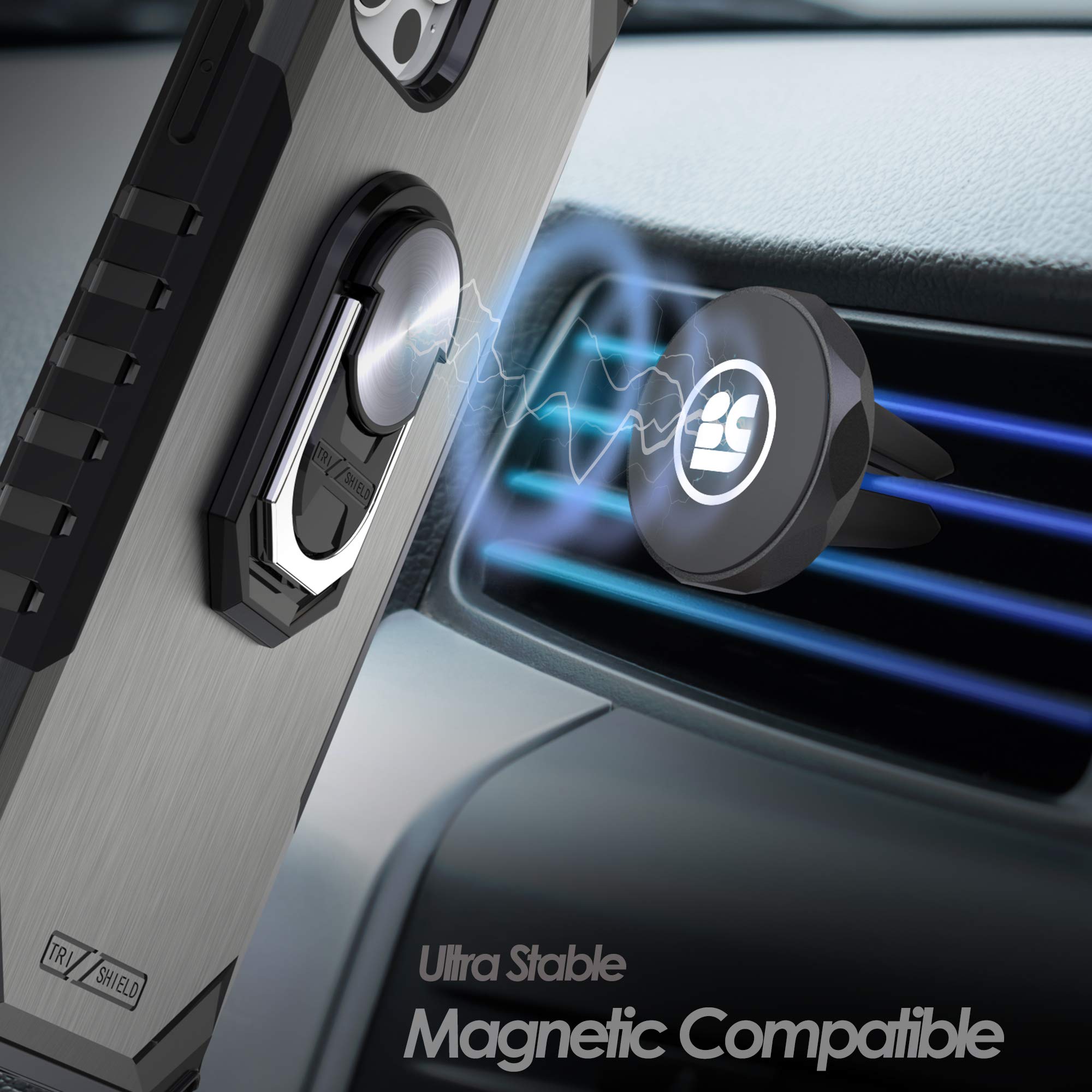 Tri-Shield 2.0 Magnetic Phone Case for iPhone 12 Pro Max - Military Grade Protection with Built-in Kickstand & Air Vent Car Mount - Perfect for Driving, Travel, and Everyday Use