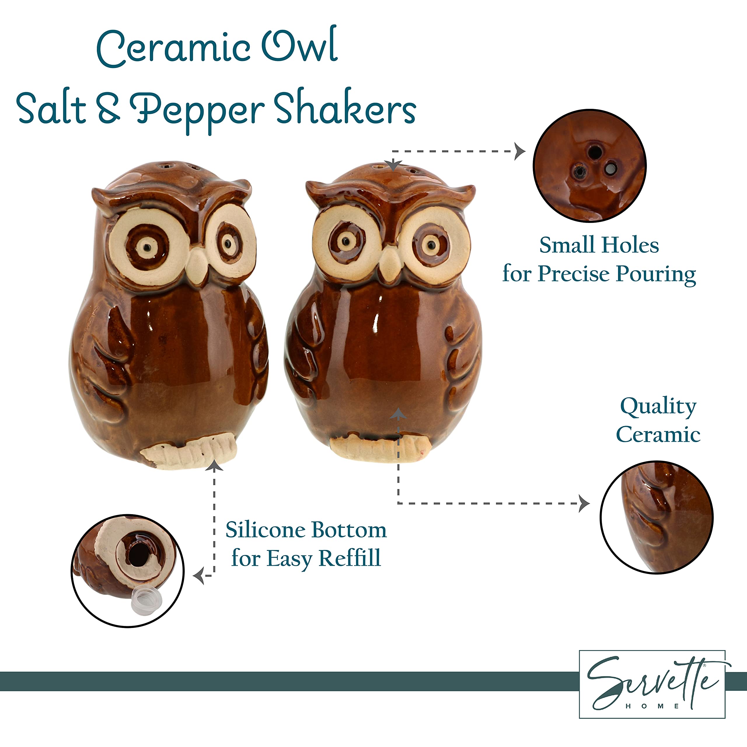 Ceramic Owl Salt and Pepper Shakers Set - Handcrafted Kitchen Décor for Collectors (Brown) | Perfect for Dining Table, Housewarming Gifts & Farmhouse Style Kitchens