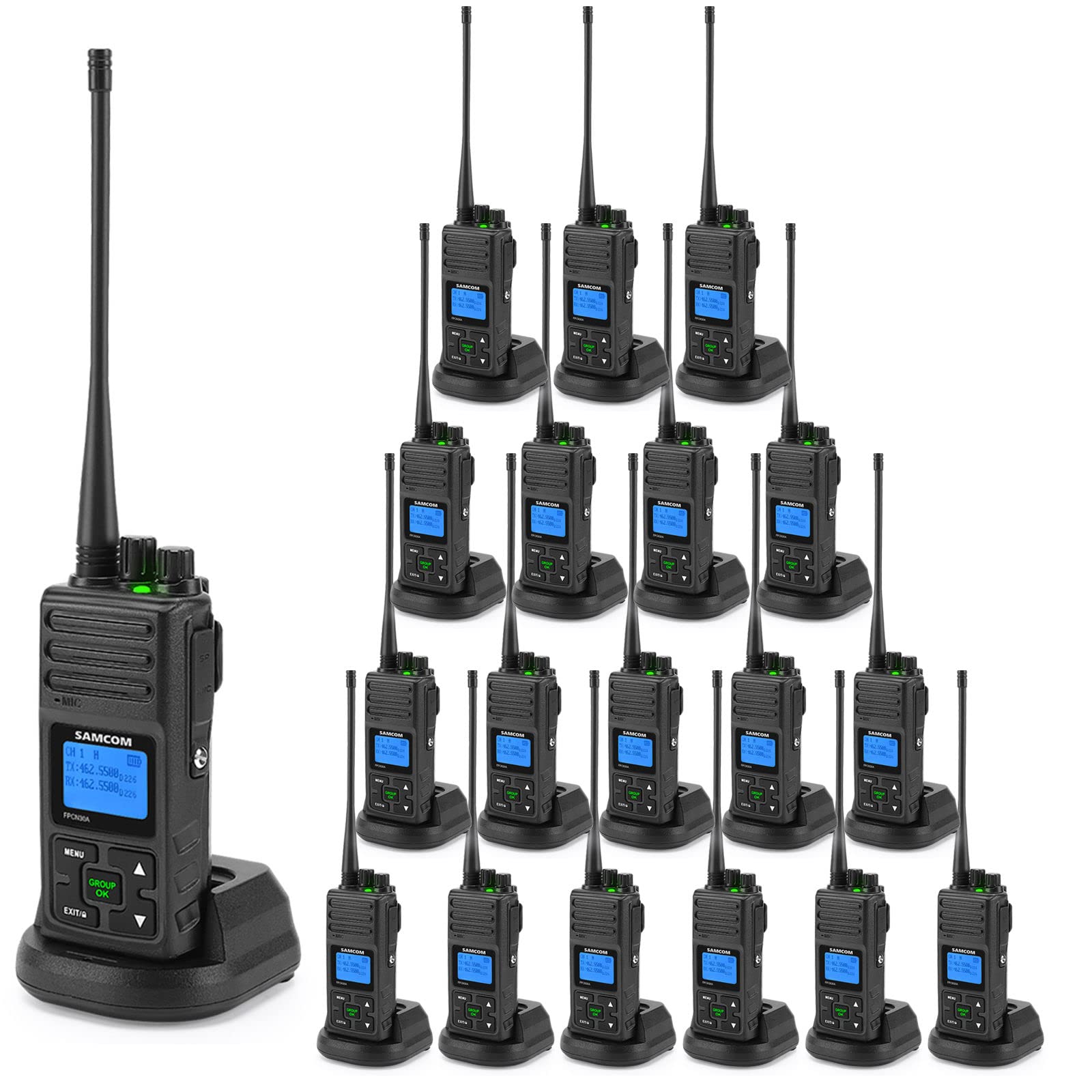 Professional SAMCOM 2-Way Radios Walkie Talkies - Rechargeable Long Range UHF Two Way Radio (5 Watts) with 2-Pin Earpiece & 1500mAh Battery - Ideal for Schools, Warehouses, Churches & Business Communication (19 Pack)