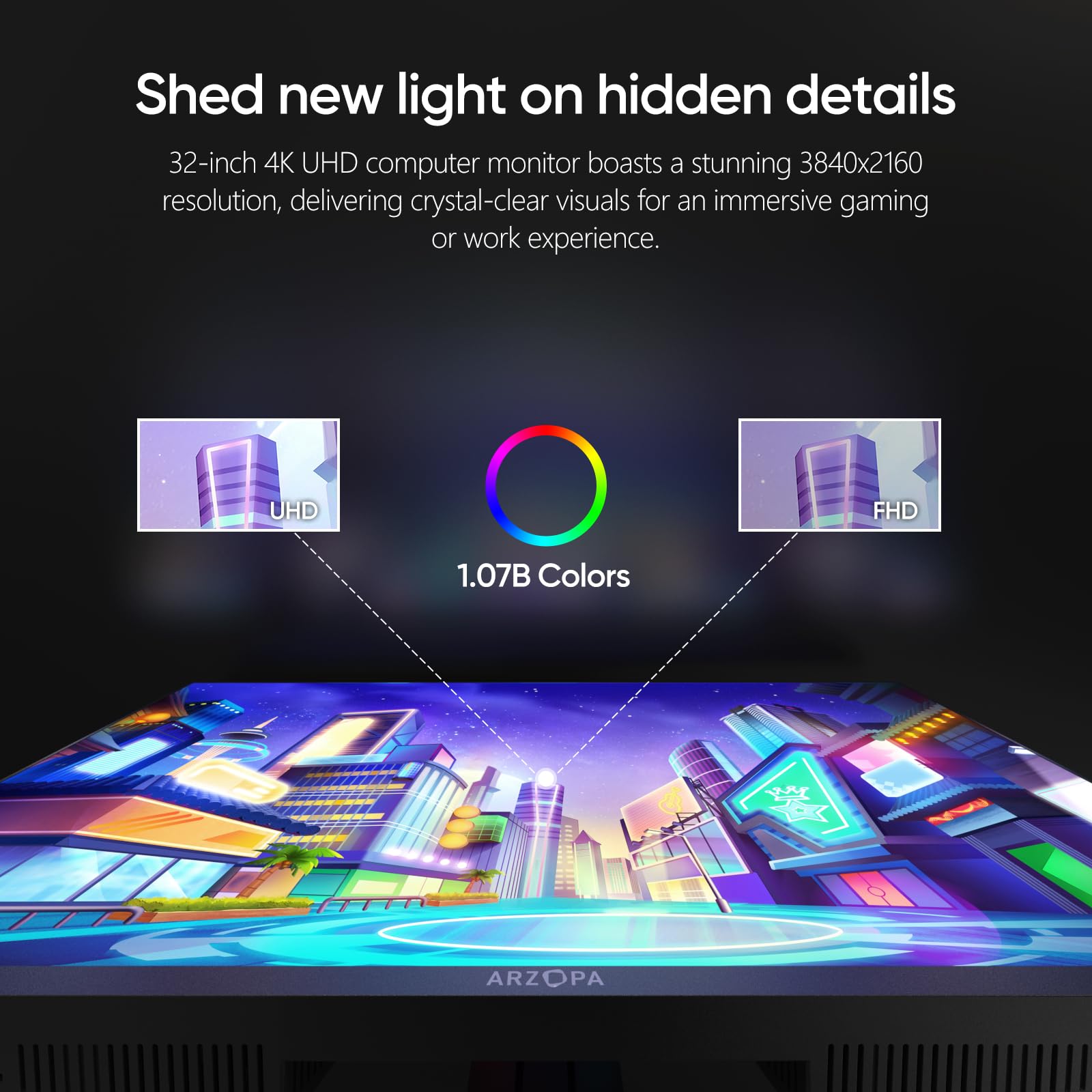 ARZOPA 32 Inch 4K UHD 144Hz Gaming Monitor - 3840x2160 IPS Display, Height Adjustable Stand, VESA Mount, AMD FreeSync & NVIDIA G-Sync Compatible, DP 1.4, HDMI 2.1 - Perfect for PC & Console Gaming, Home Office, and Professional Workstations