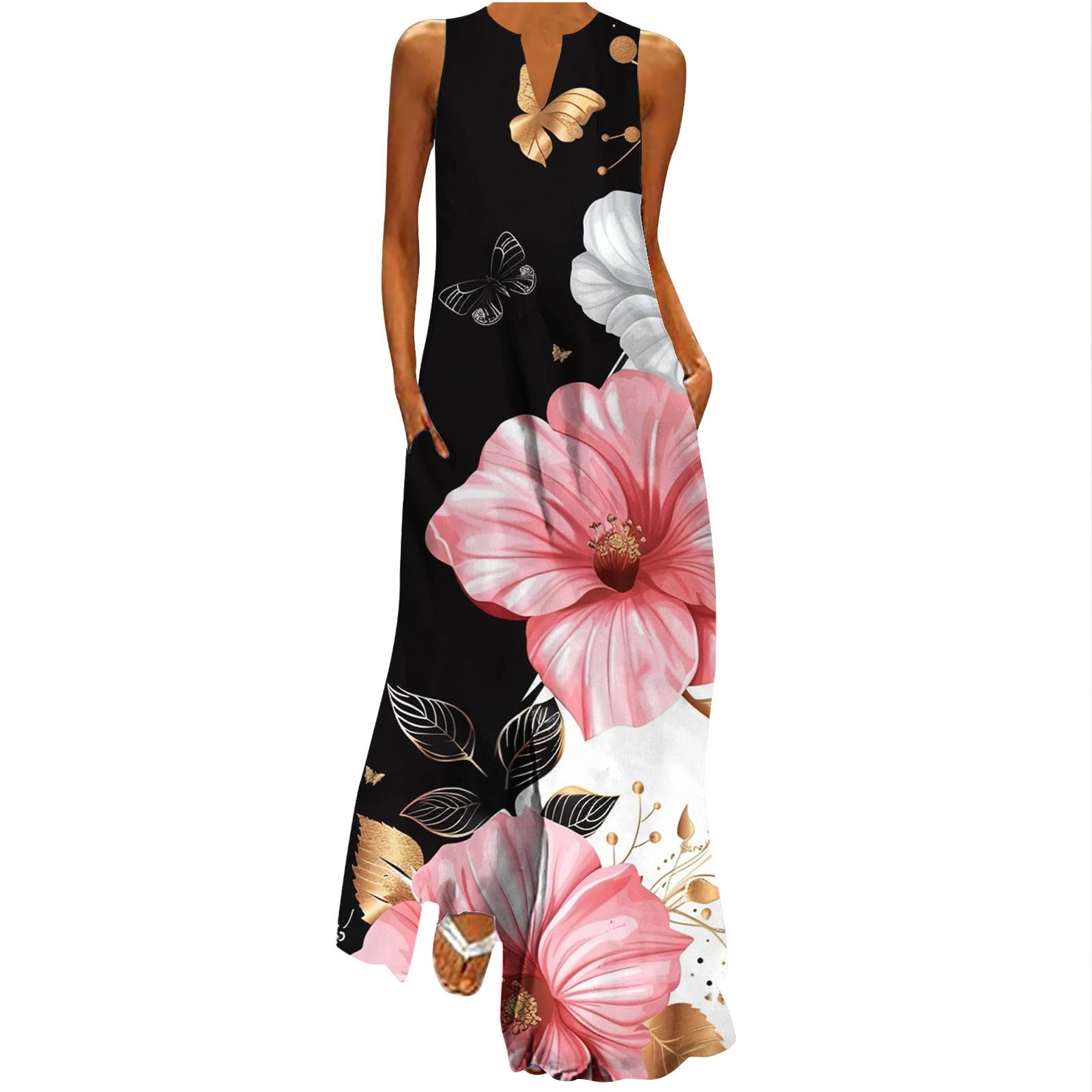 Women's Floral Print Long Maxi Swing Dress - Vintage Sleeveless Flowy Beach Dress for Summer 2024 | Perfect for Vacations, Weddings & Outdoor Parties