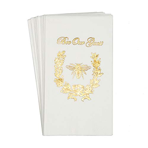 French Bee French Country Decor Disposable Paper Hand Towels - White & Gold Wedding Guest Bathroom Towels (4.5