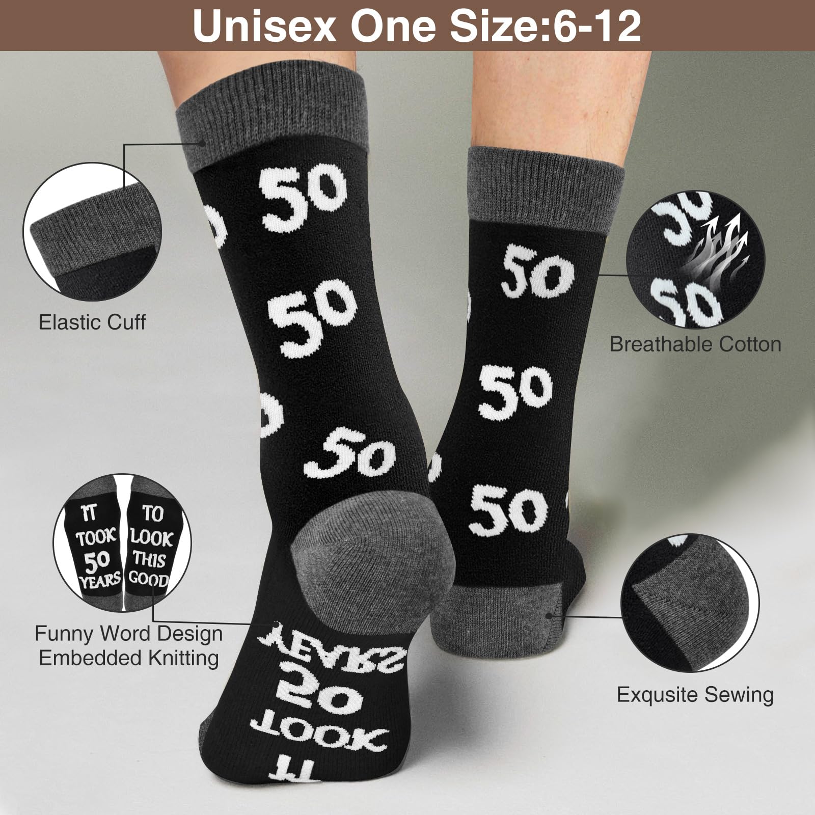 50th Birthday Gifts for Men - Funny Black Cotton Socks with Cool Crew Designs | Perfect 50th Birthday Party Decorations & Humorous Gift Idea for Him | Great for Birthday Celebrations, Gag Gifts & Special Occasions
